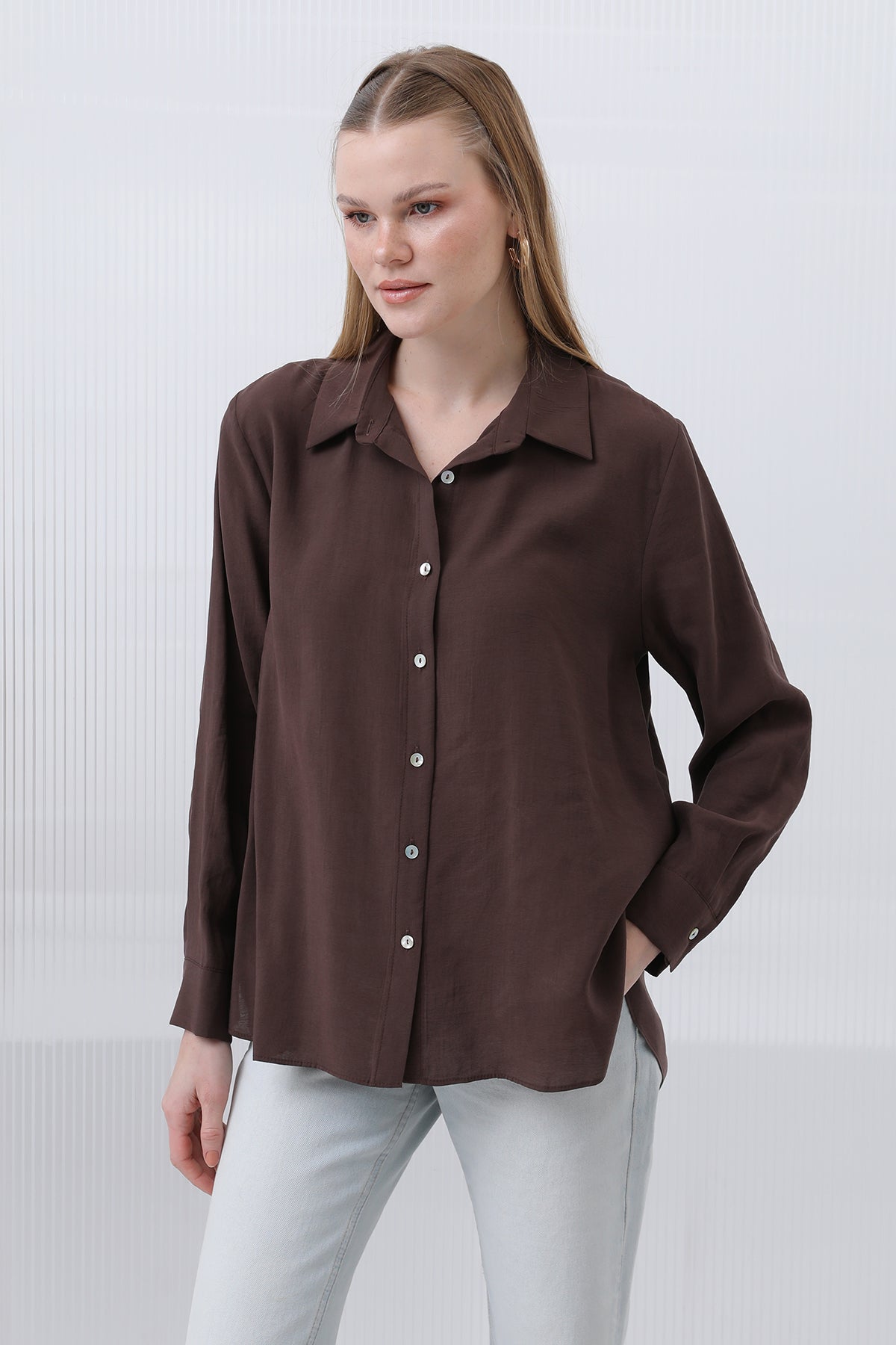 Kadın Basic Gömlek -32207GML BROWN
