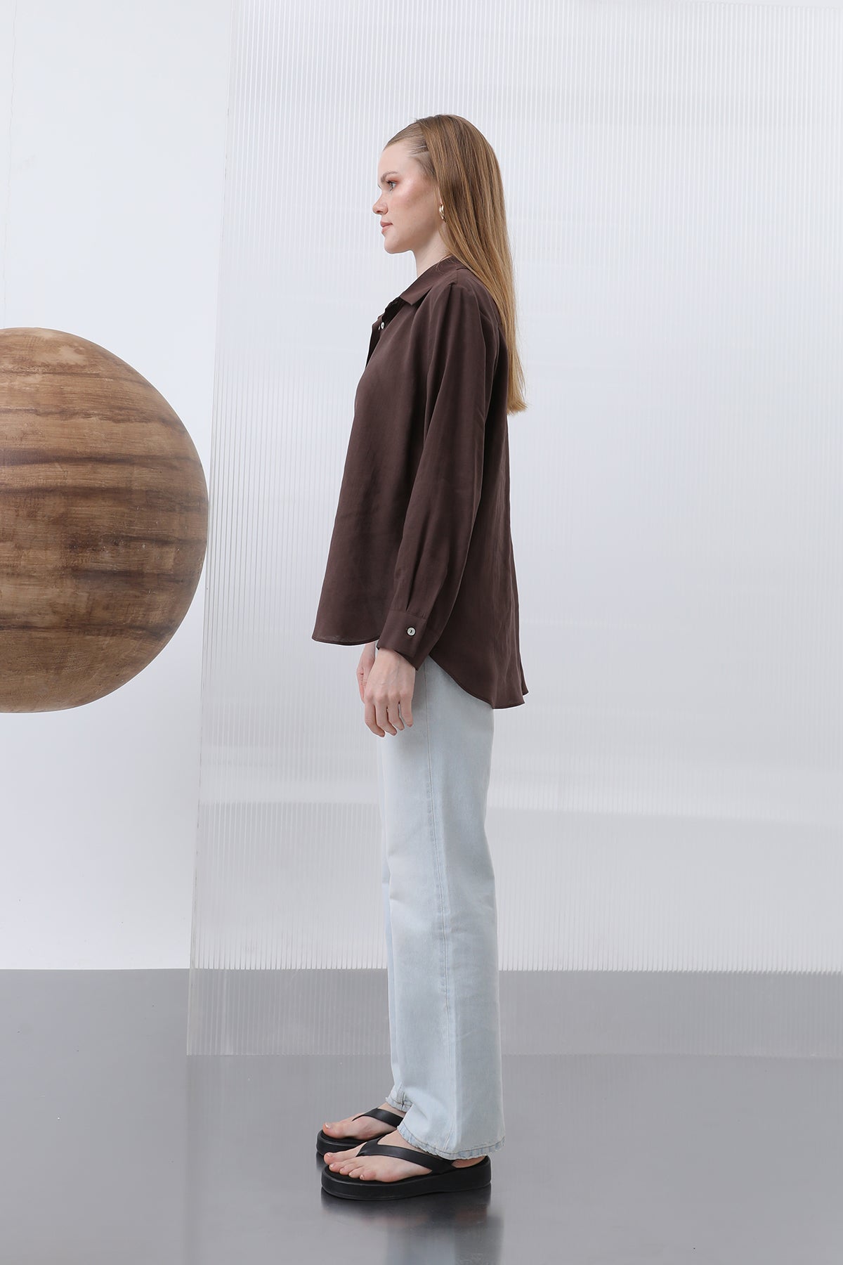 Kadın Basic Gömlek -32207GML BROWN