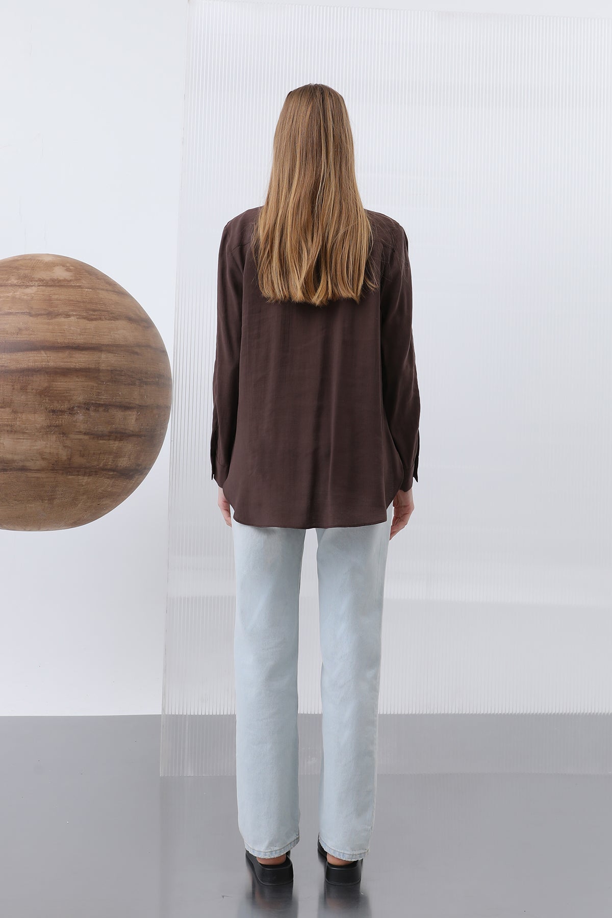Kadın Basic Gömlek -32207GML BROWN