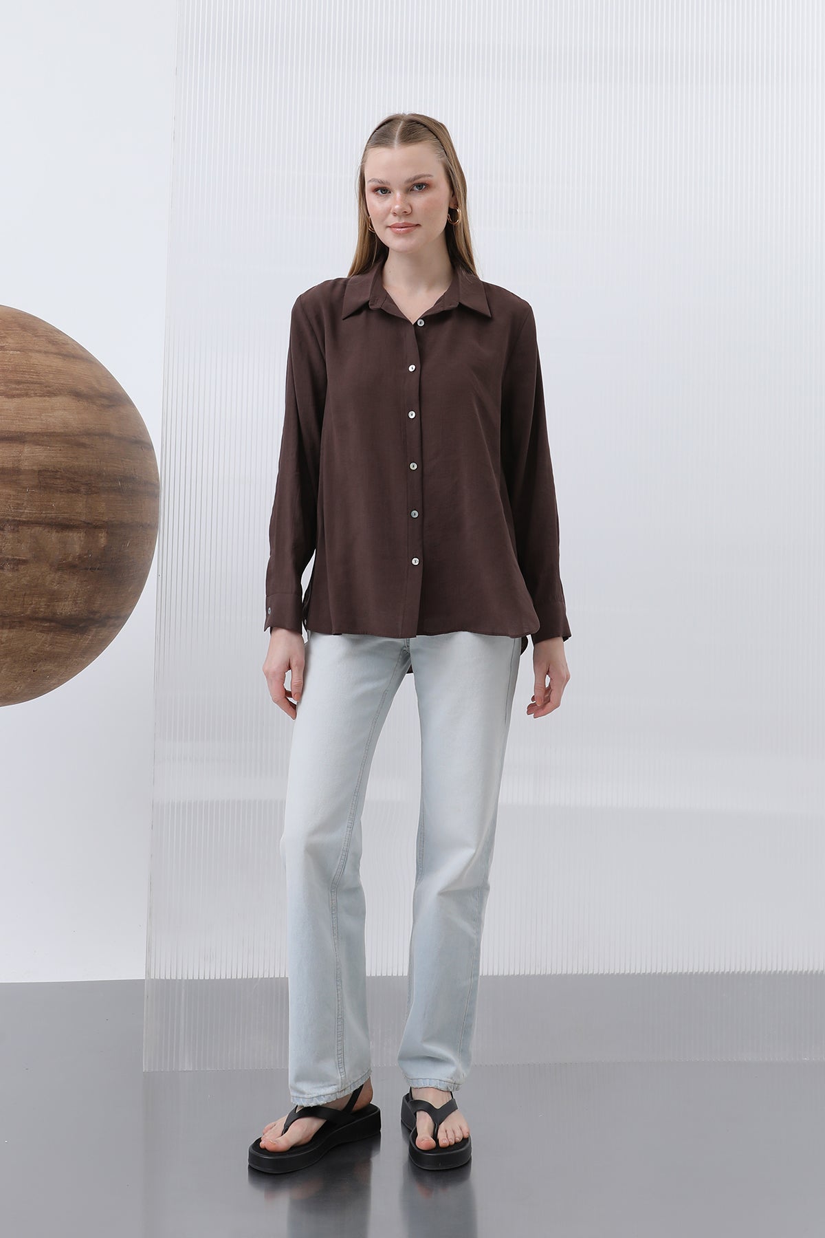 Kadın Basic Gömlek -32207GML BROWN