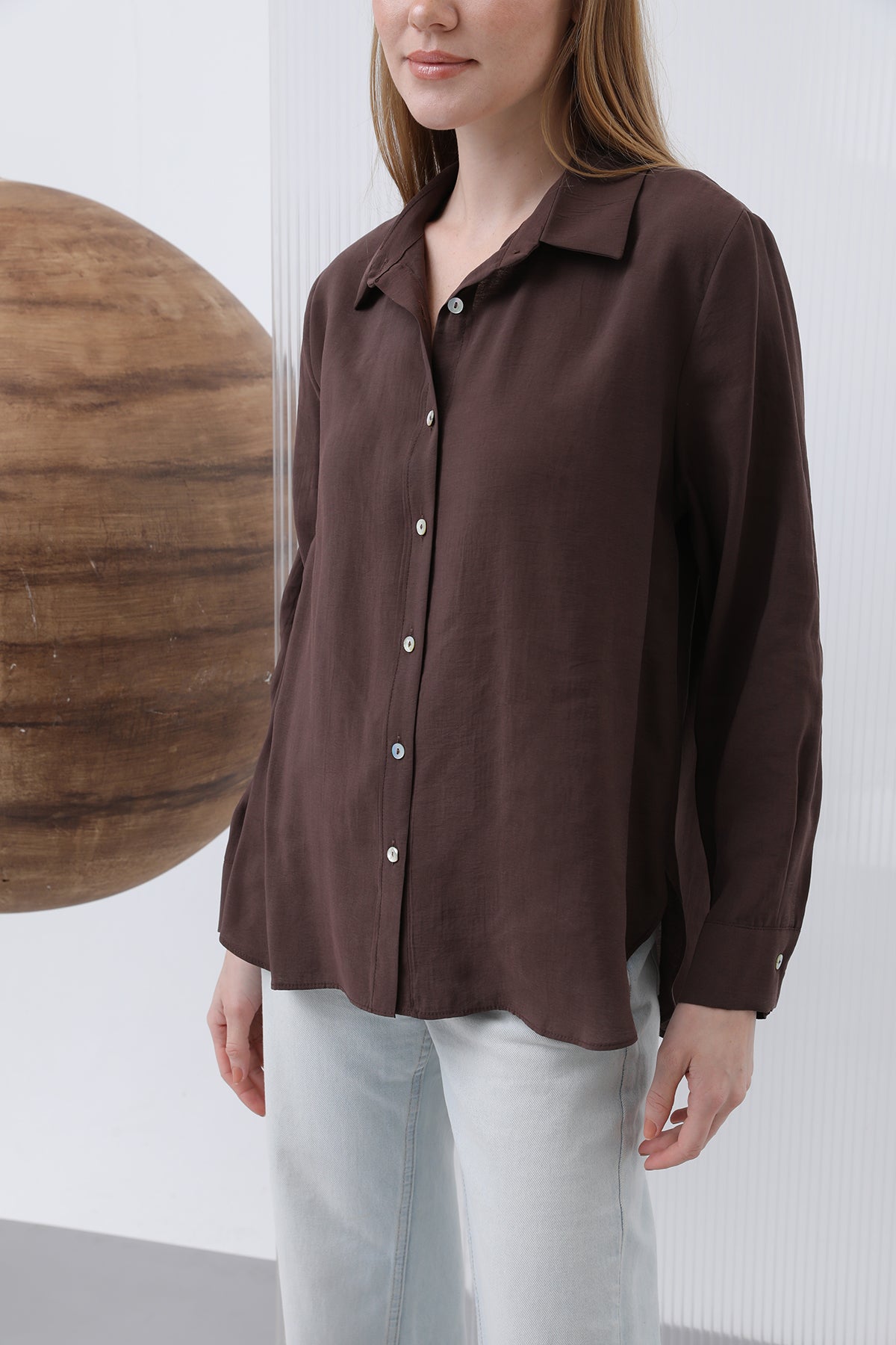 Kadın Basic Gömlek -32207GML BROWN