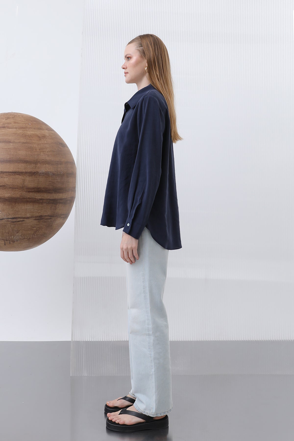 Kadın Basic Gömlek -32207GML NAVY