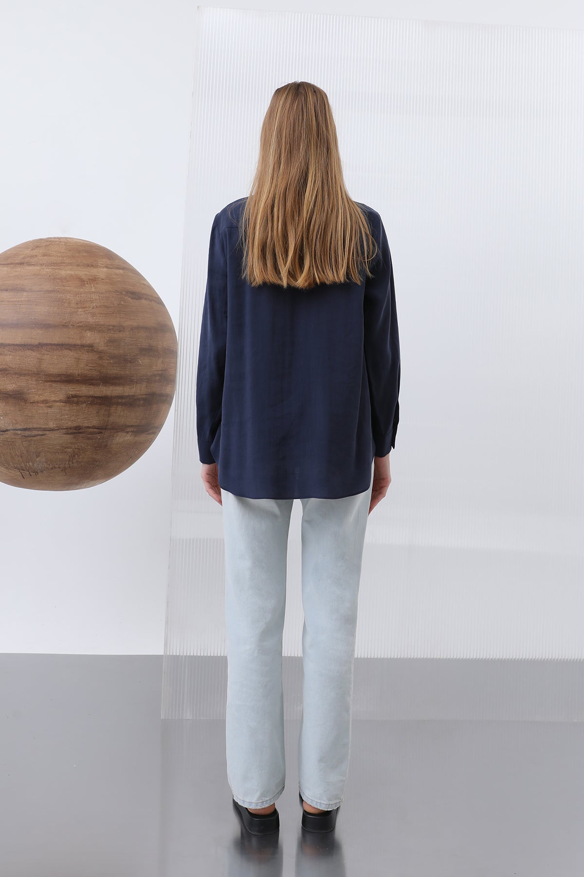 Kadın Basic Gömlek -32207GML NAVY