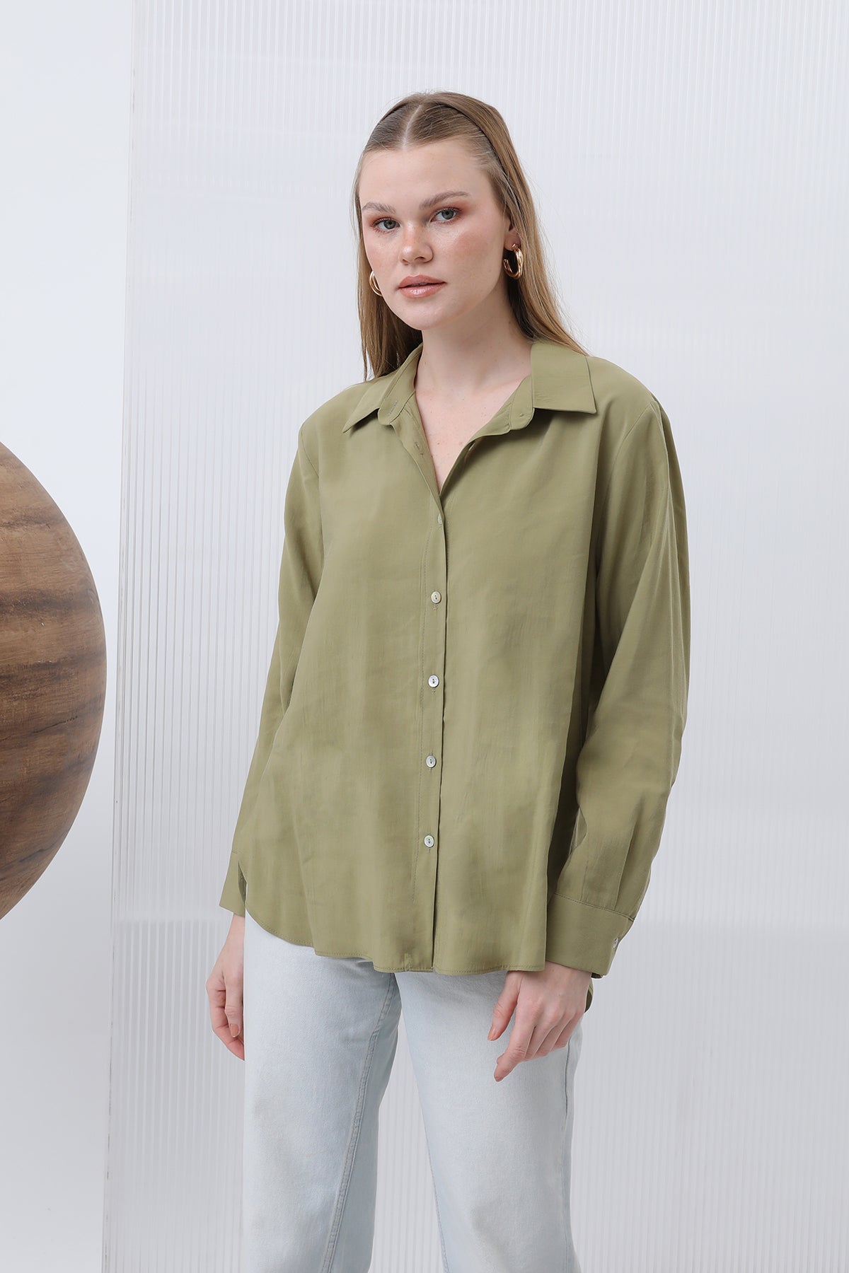 Kadın Basic Gömlek -32207GML OLIVE