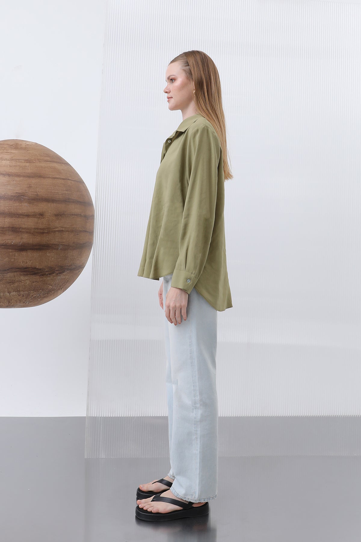 Kadın Basic Gömlek -32207GML OLIVE