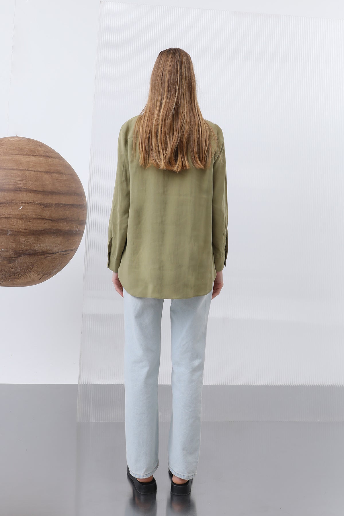 Kadın Basic Gömlek -32207GML OLIVE