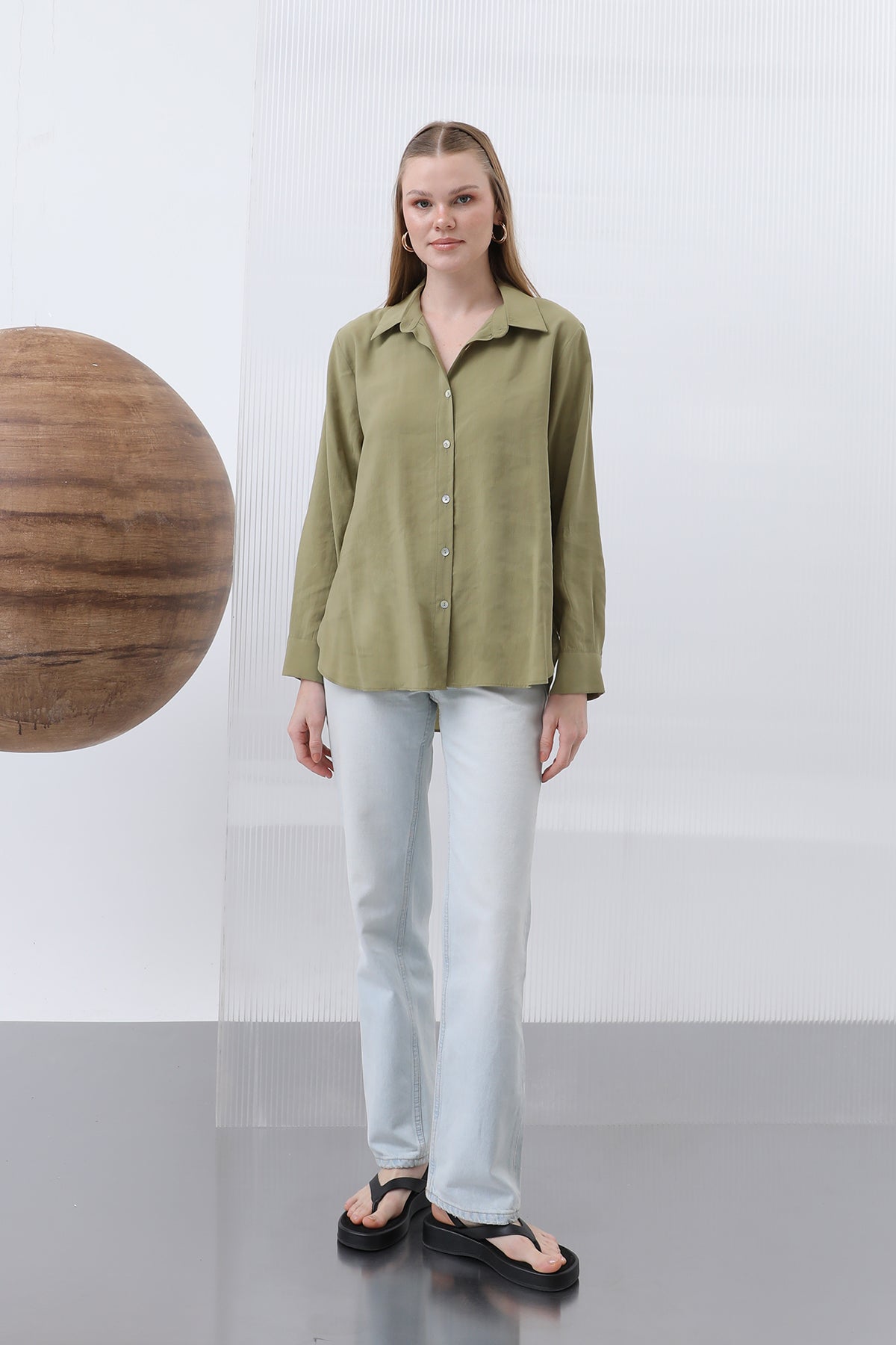 Kadın Basic Gömlek -32207GML OLIVE