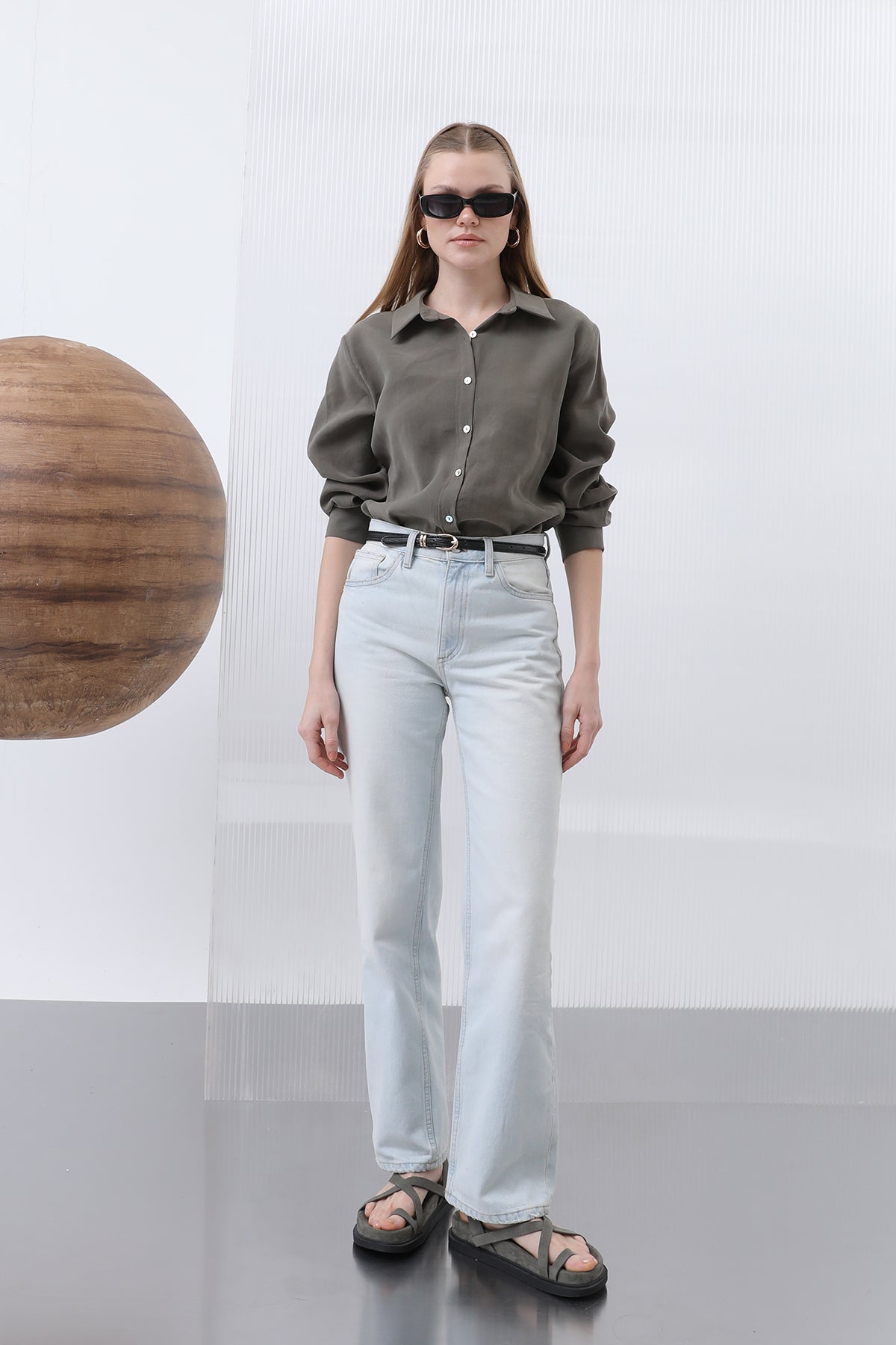 Kadın Basic Gömlek -32207GML KHAKI