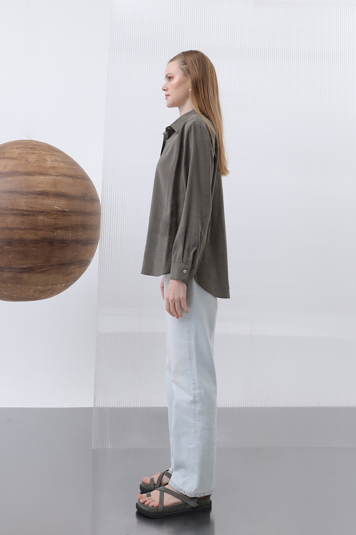 Kadın Basic Gömlek -32207GML KHAKI