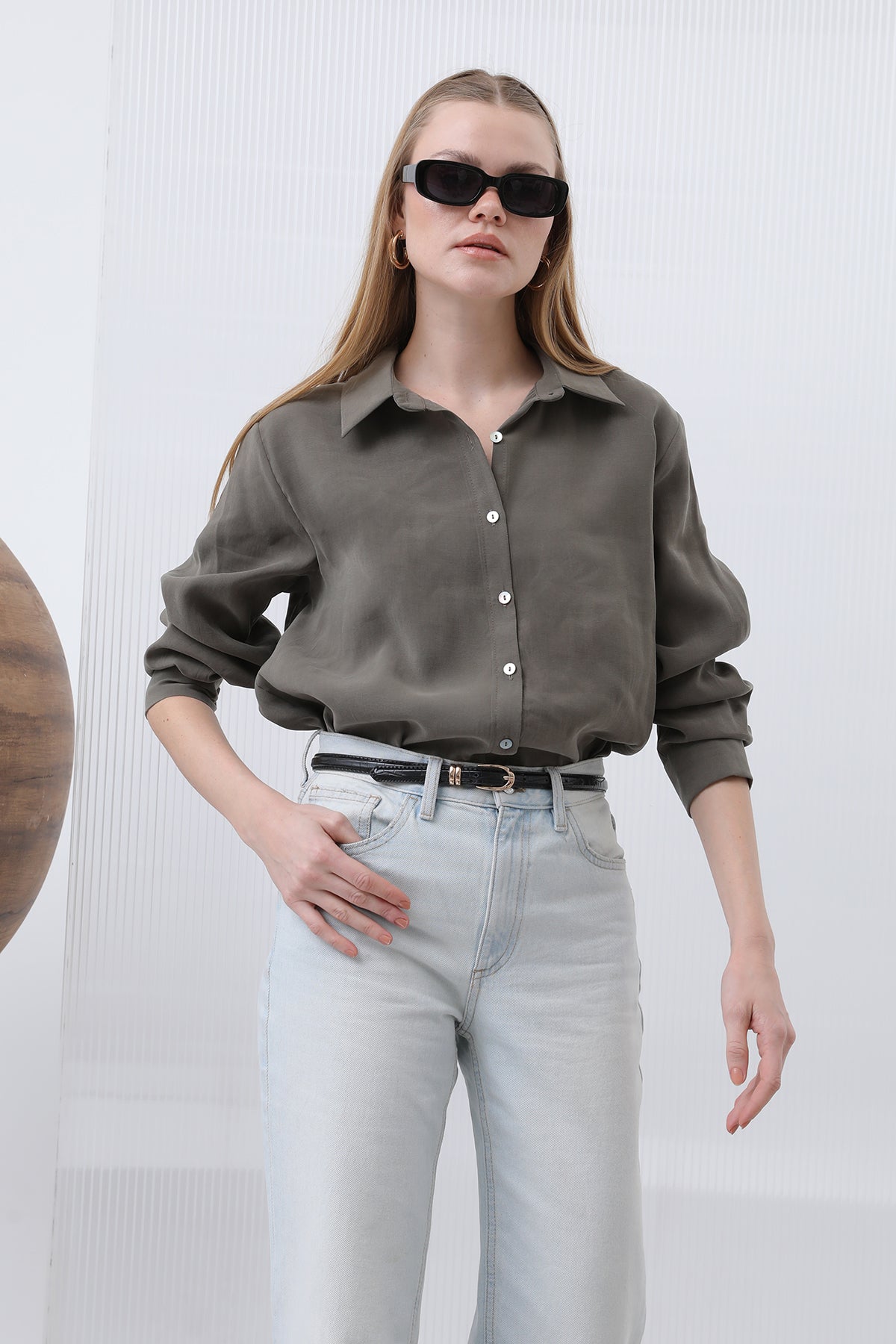 Kadın Basic Gömlek -32207GML KHAKI