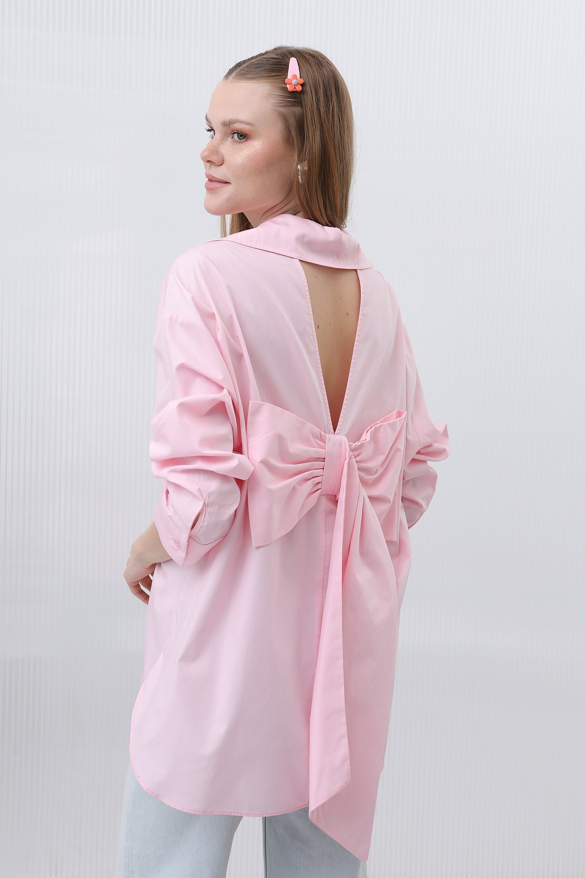 Kadın Arkası Fiyonklu Gömlek - 32210GML PINK