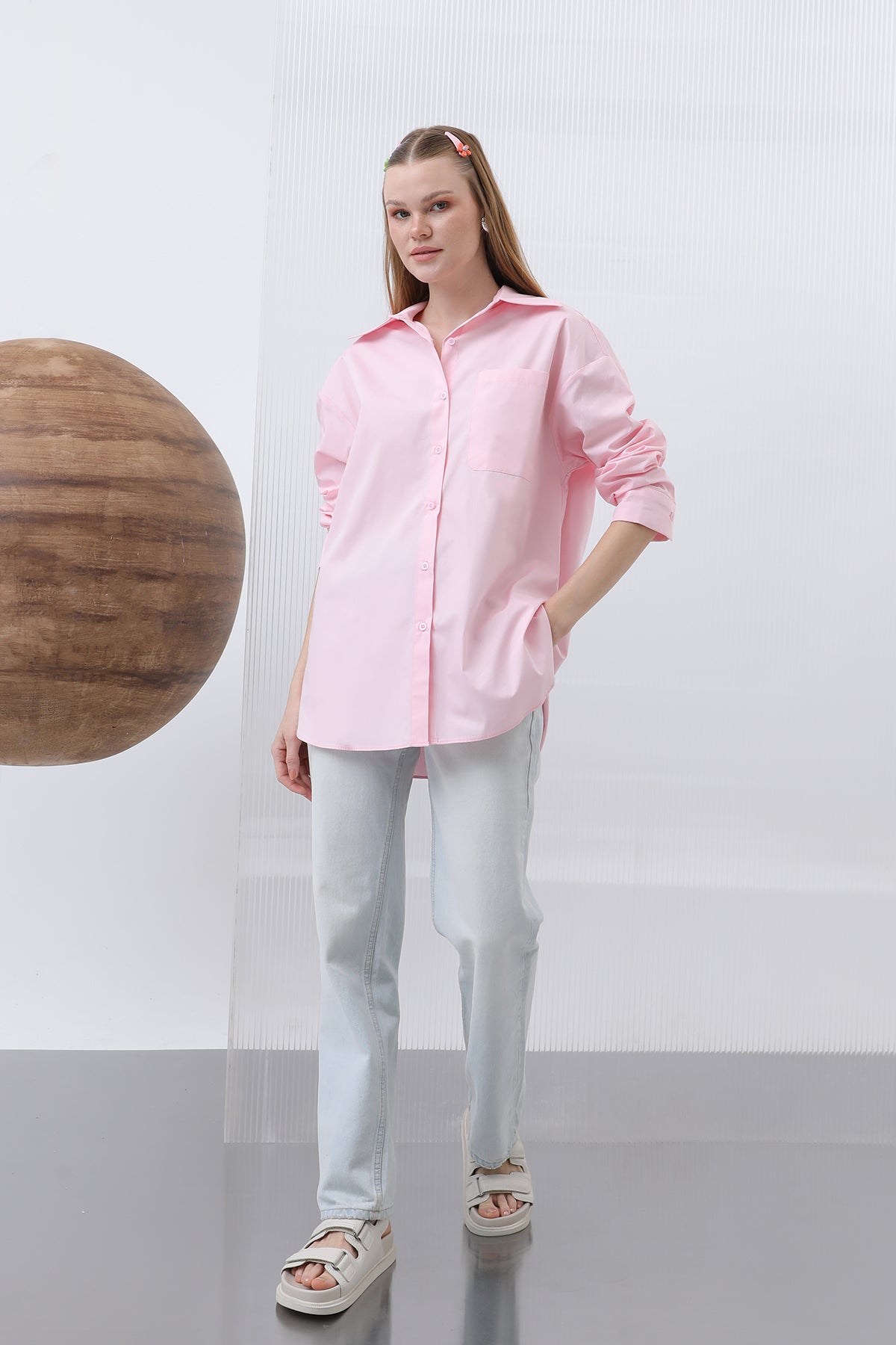 Kadın Arkası Fiyonklu Gömlek - 32210GML PINK
