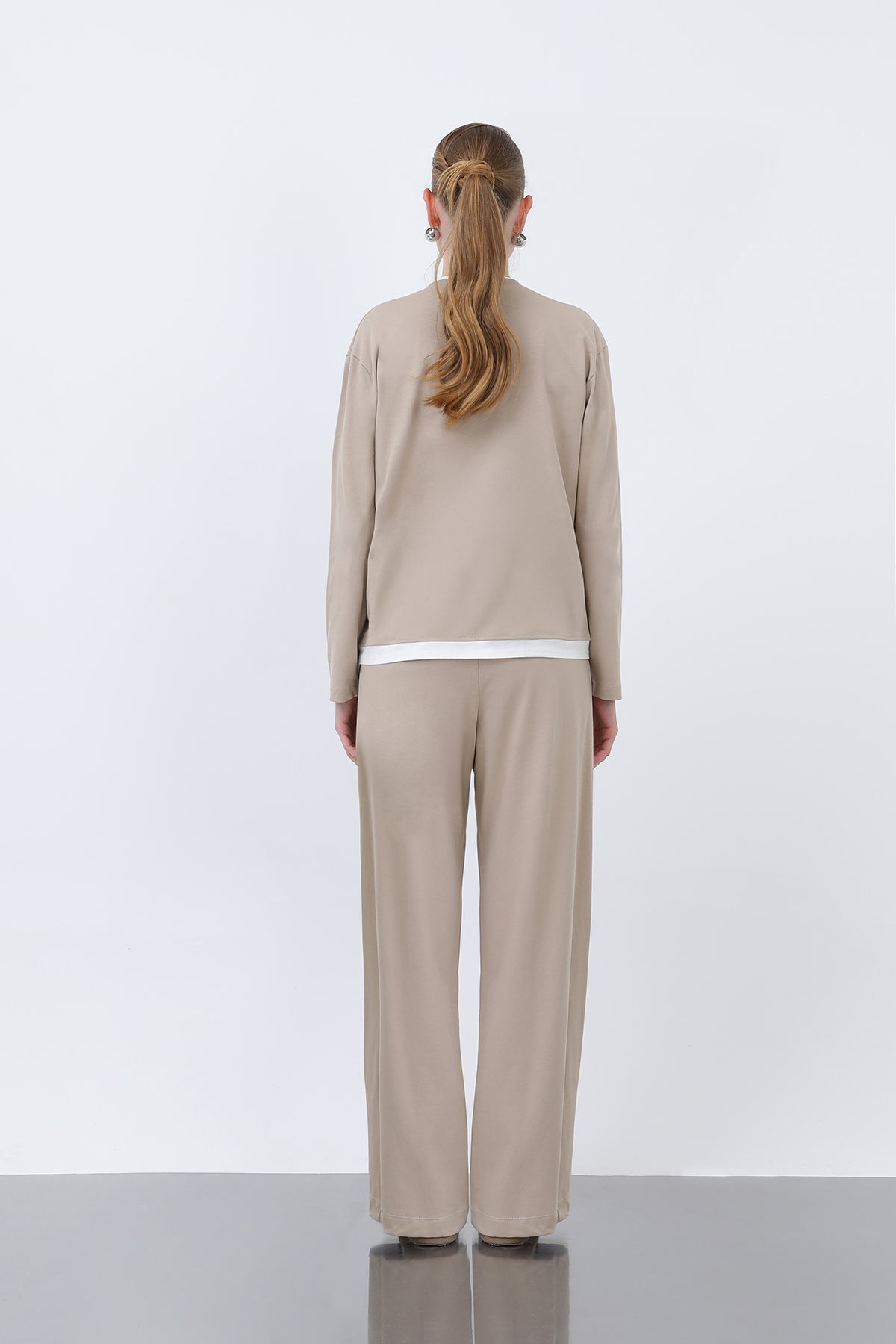 Kadın Basic Garnili Sweatshirt BEIGE