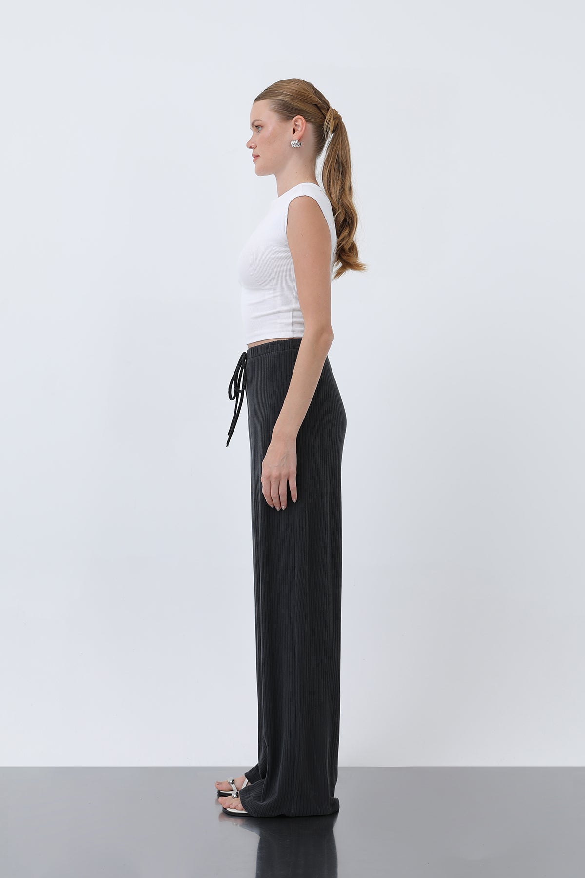 Kadın Fitilli Belden Bağlamalı Pantolon -32224PNT BLACK