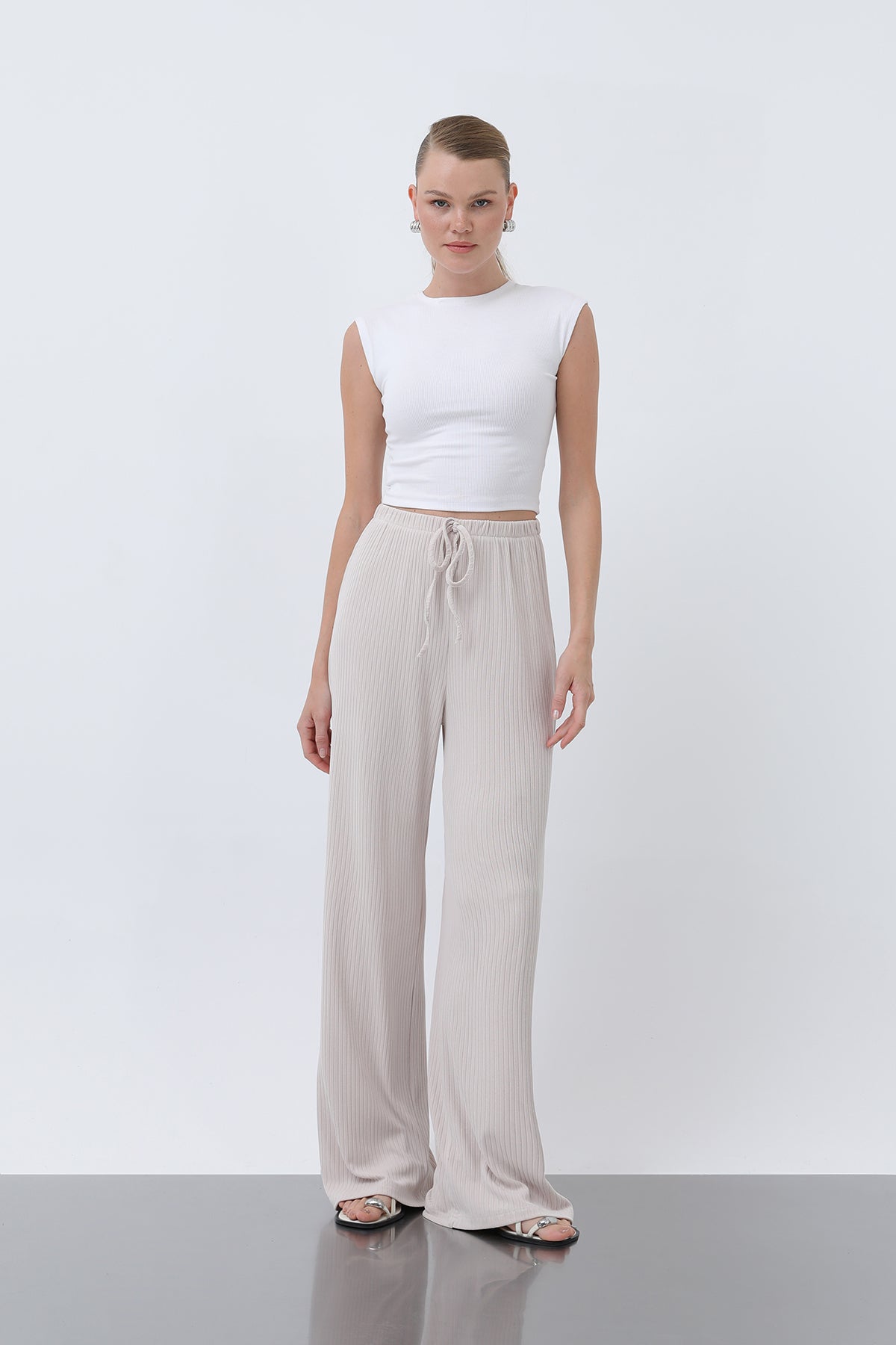 Kadın Fitilli Belden Bağlamalı Pantolon -32224PNT BEIGE
