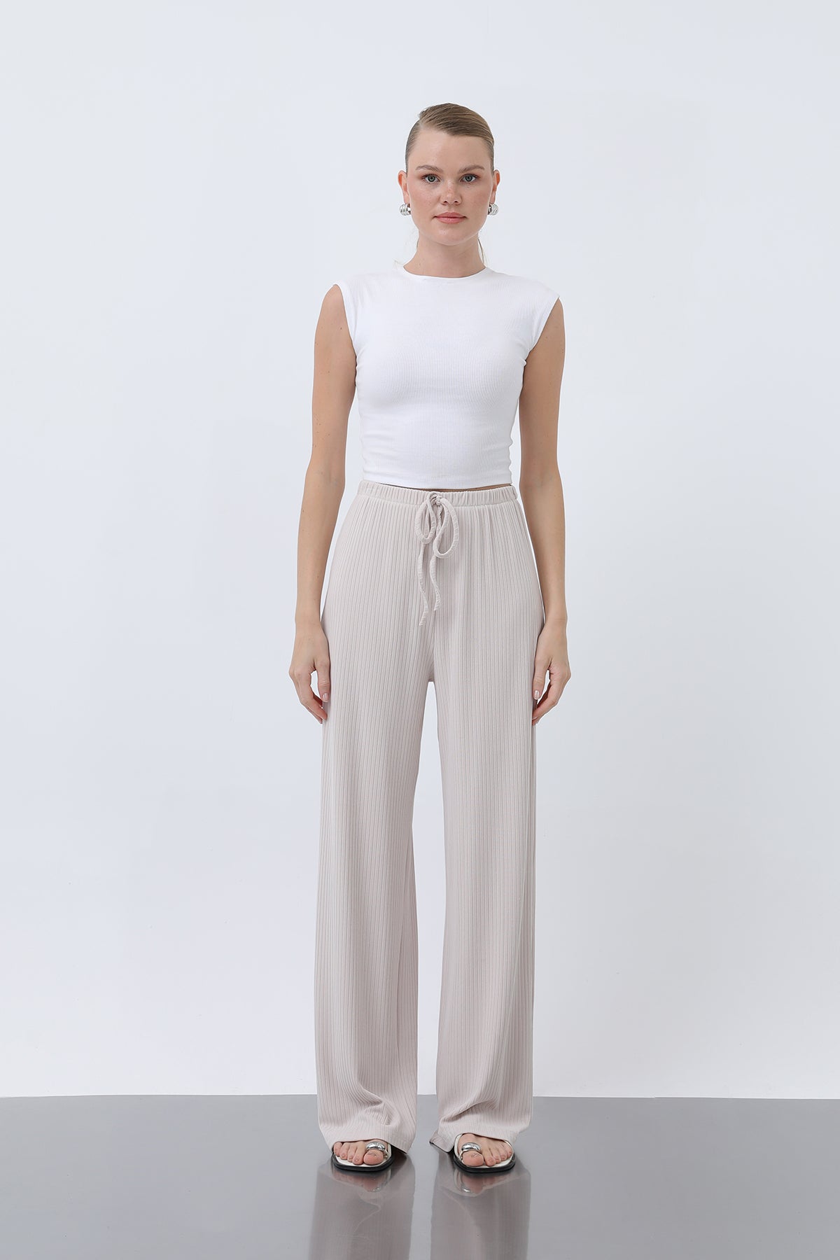 Kadın Fitilli Belden Bağlamalı Pantolon -32224PNT BEIGE
