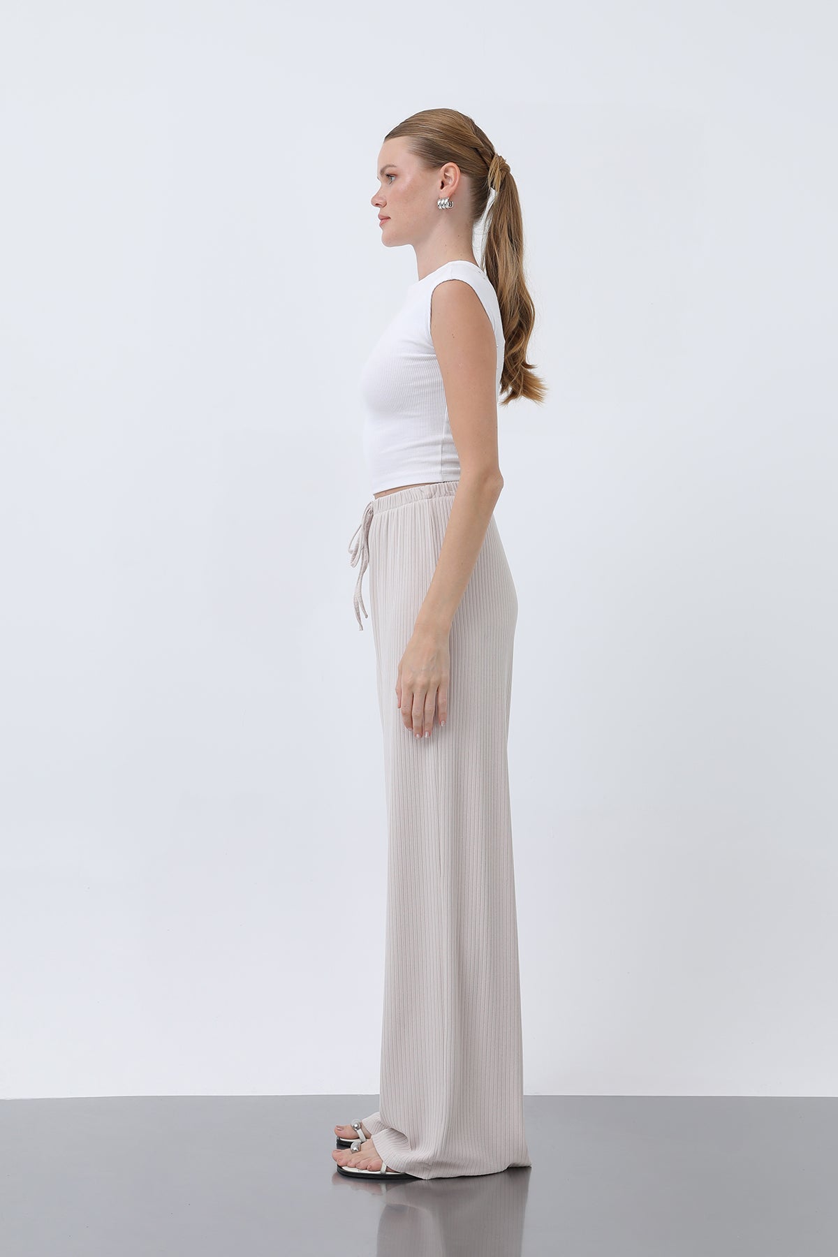 Kadın Fitilli Belden Bağlamalı Pantolon -32224PNT BEIGE