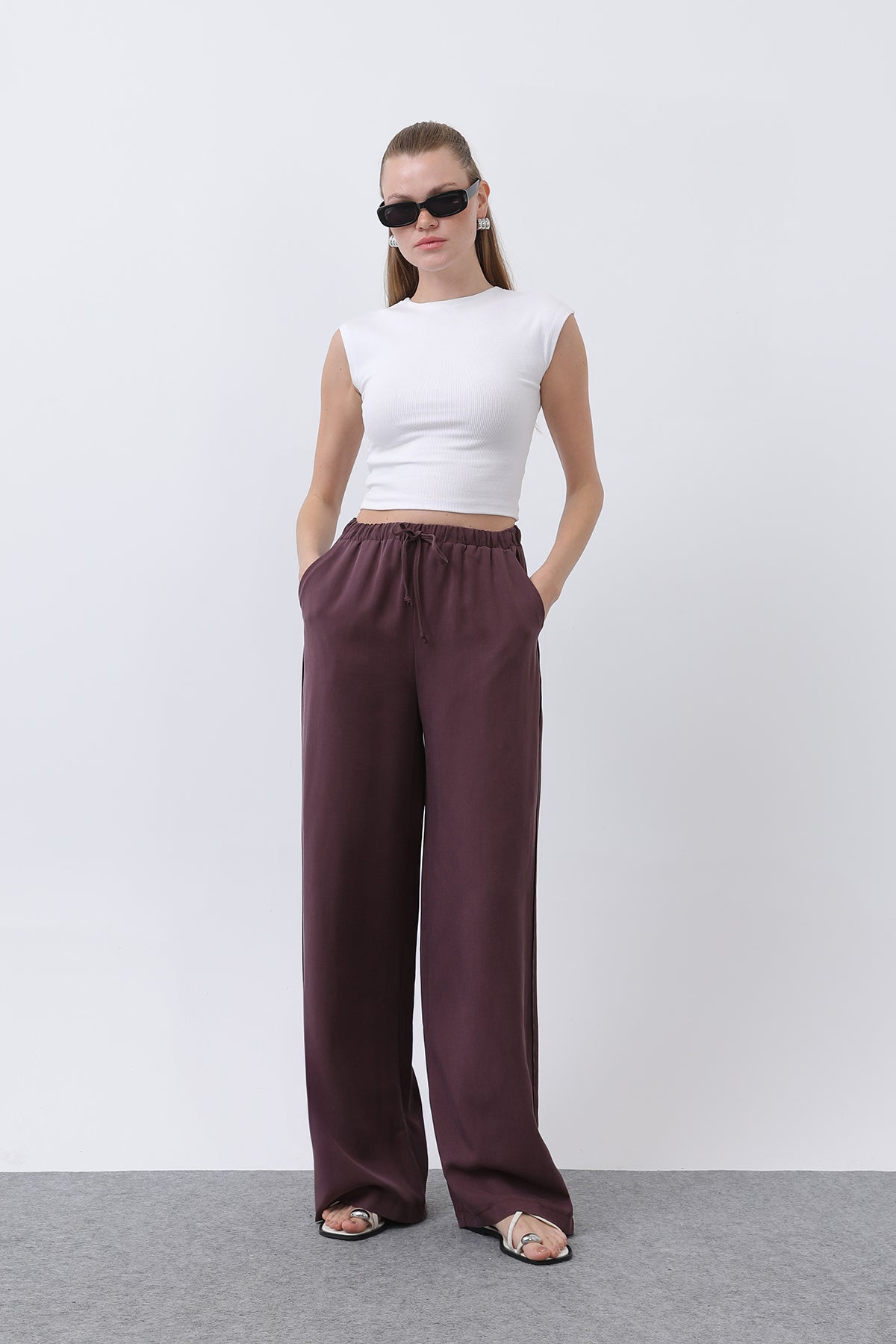 Kadın Bel Lastikli Yanları Biyeli Pantolon - 32231PNT ROSE