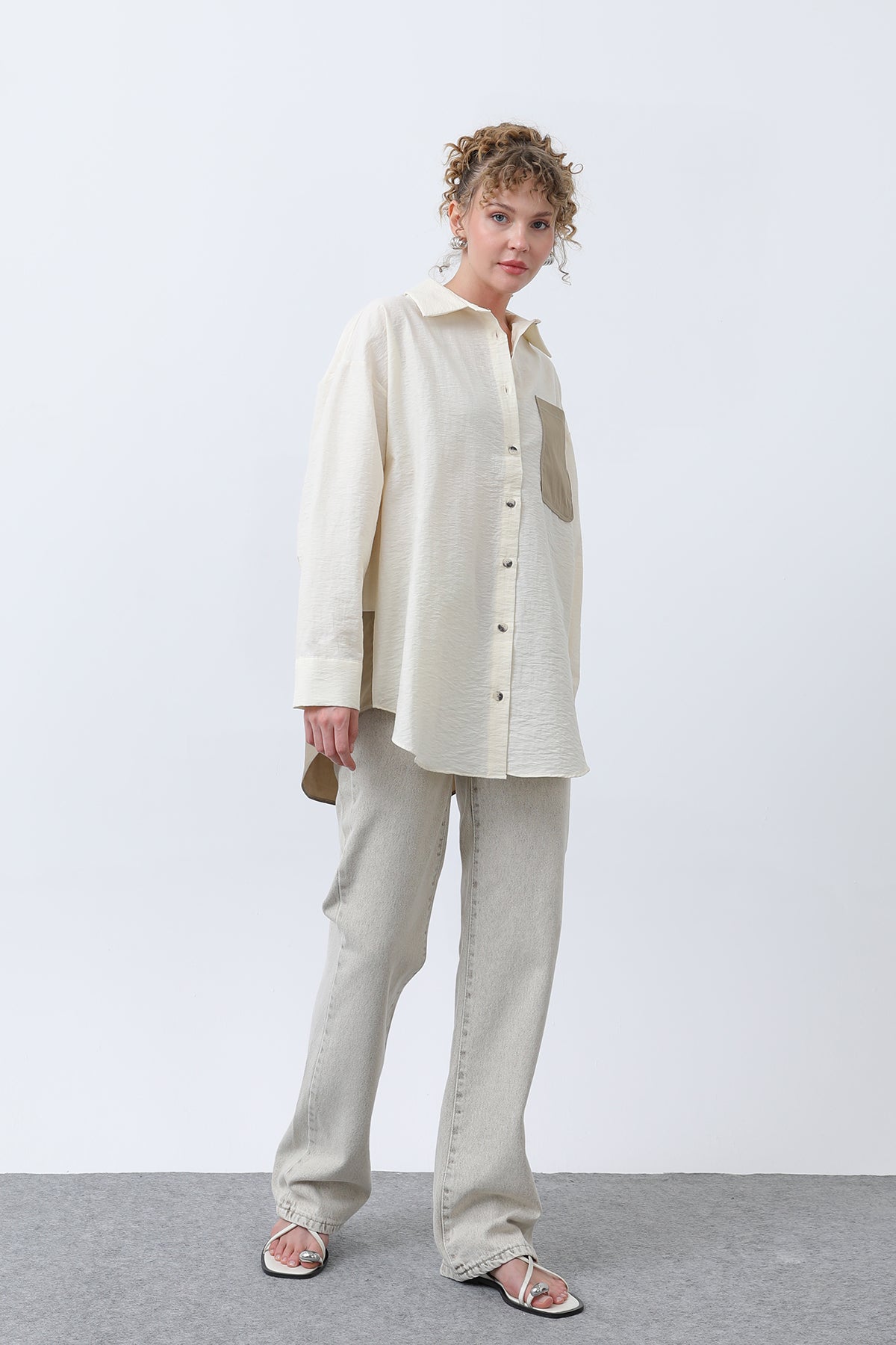 Kadın Arkası Nakışlı Gömlek -32232GML SAND BEIGE-KHAKİ