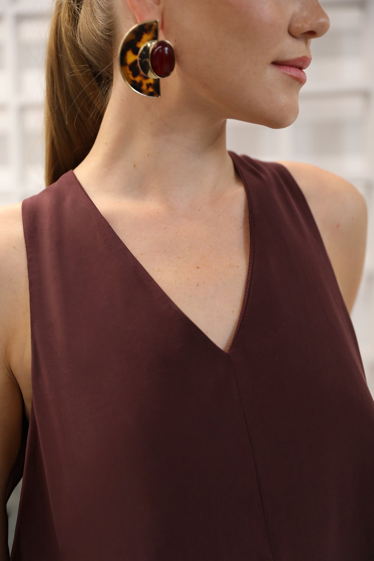 Kadın Yakası Üçgen Askılı Midi Elbise -32241ELB BURGUNDY