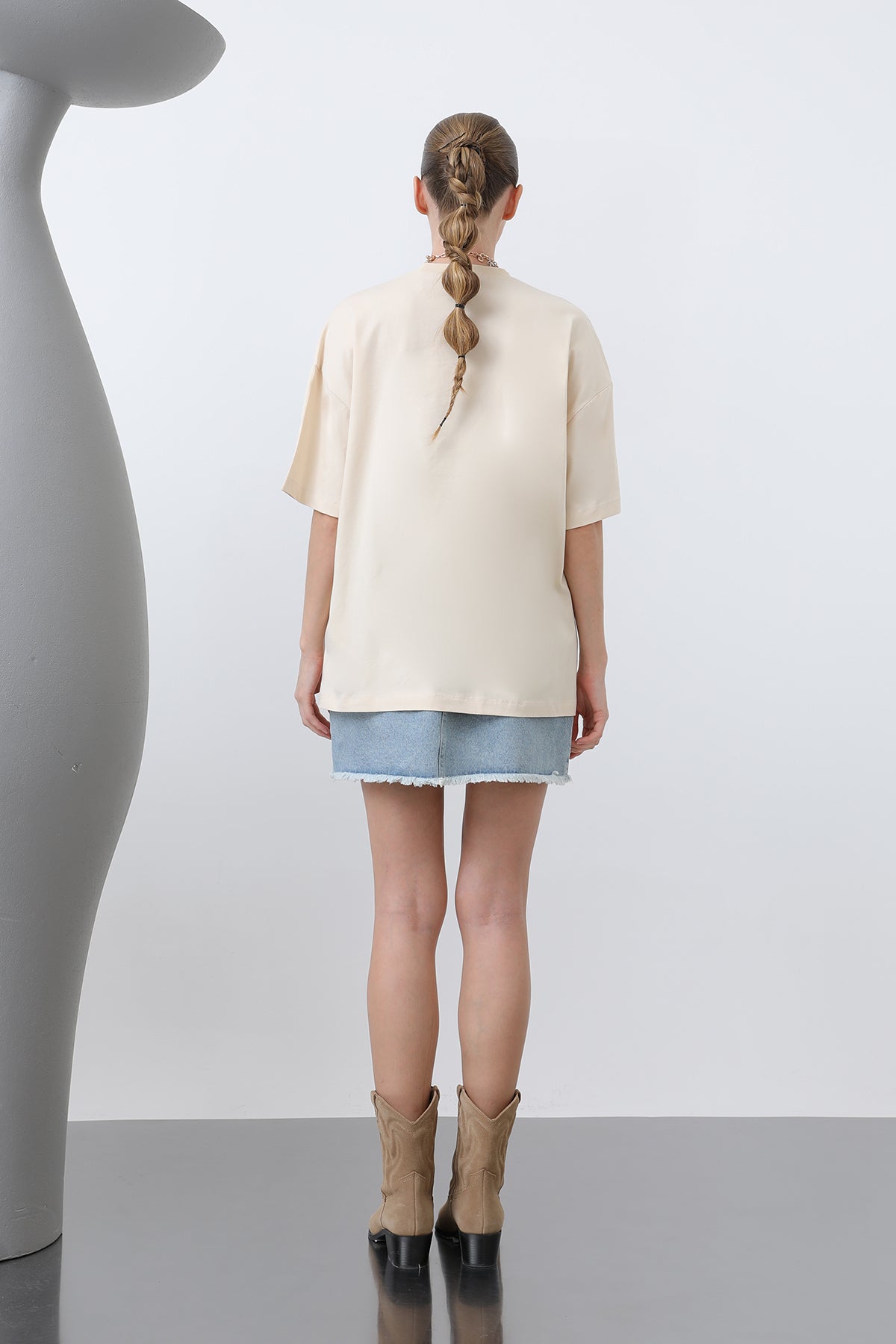 Ayıcık Nakışlı Basic Tshirt -32253TSH BEIGE