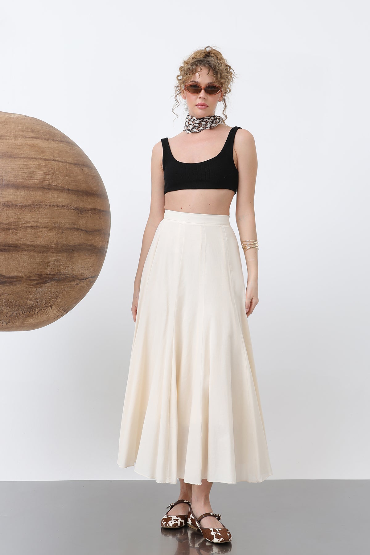 Kadın Uzun Vual Etek -32257ETK SAND BEIGE