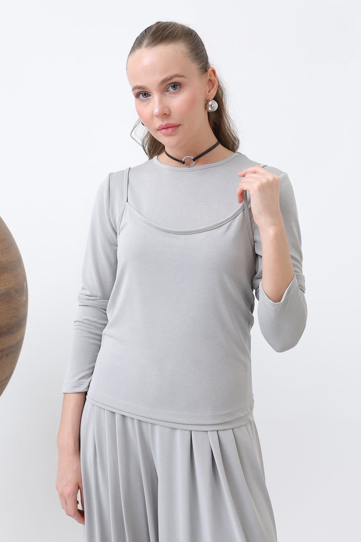 Kadın Atlet Detaylı Bluz -32262BLZ GREY