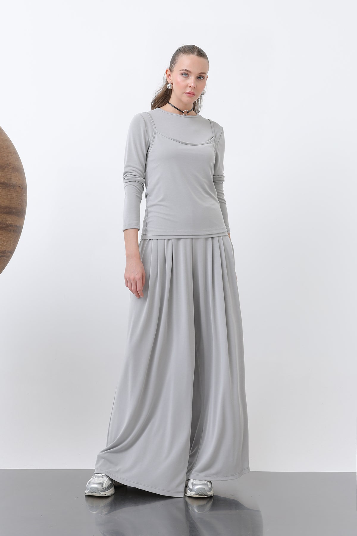 Kadın Atlet Detaylı Bluz -32262BLZ GREY