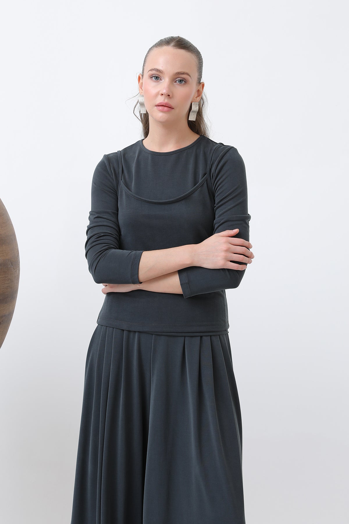 Kadın Atlet Detaylı Bluz -32262BLZ DARK ANTHRACITE