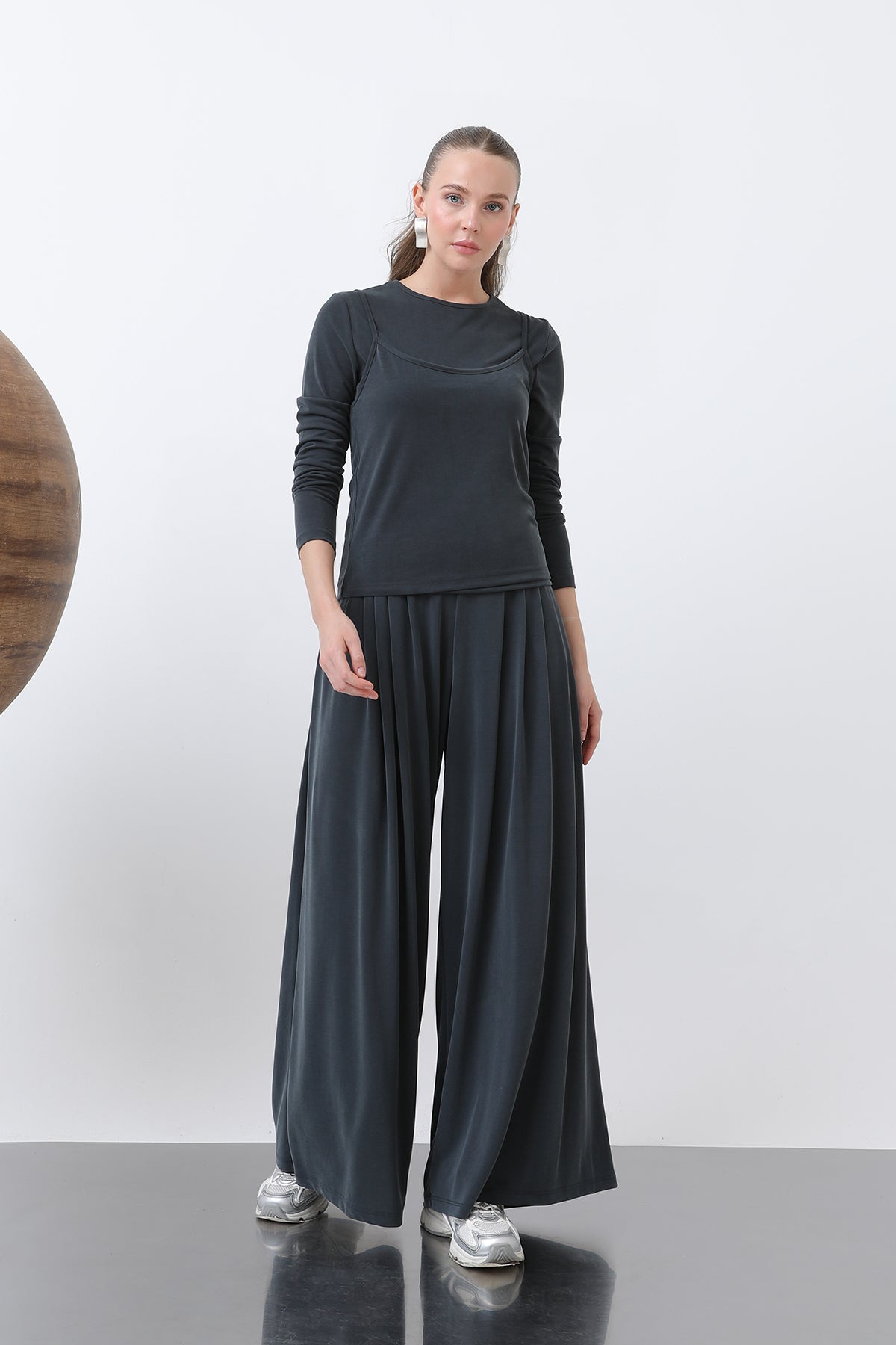 Kadın Atlet Detaylı Bluz -32262BLZ DARK ANTHRACITE