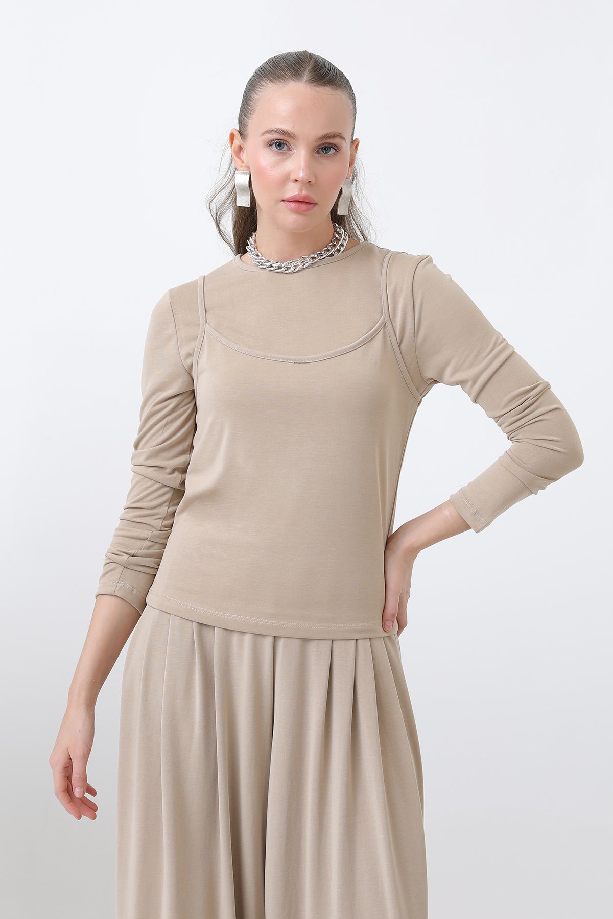 Kadın Atlet Detaylı Bluz -32262BLZ BEIGE