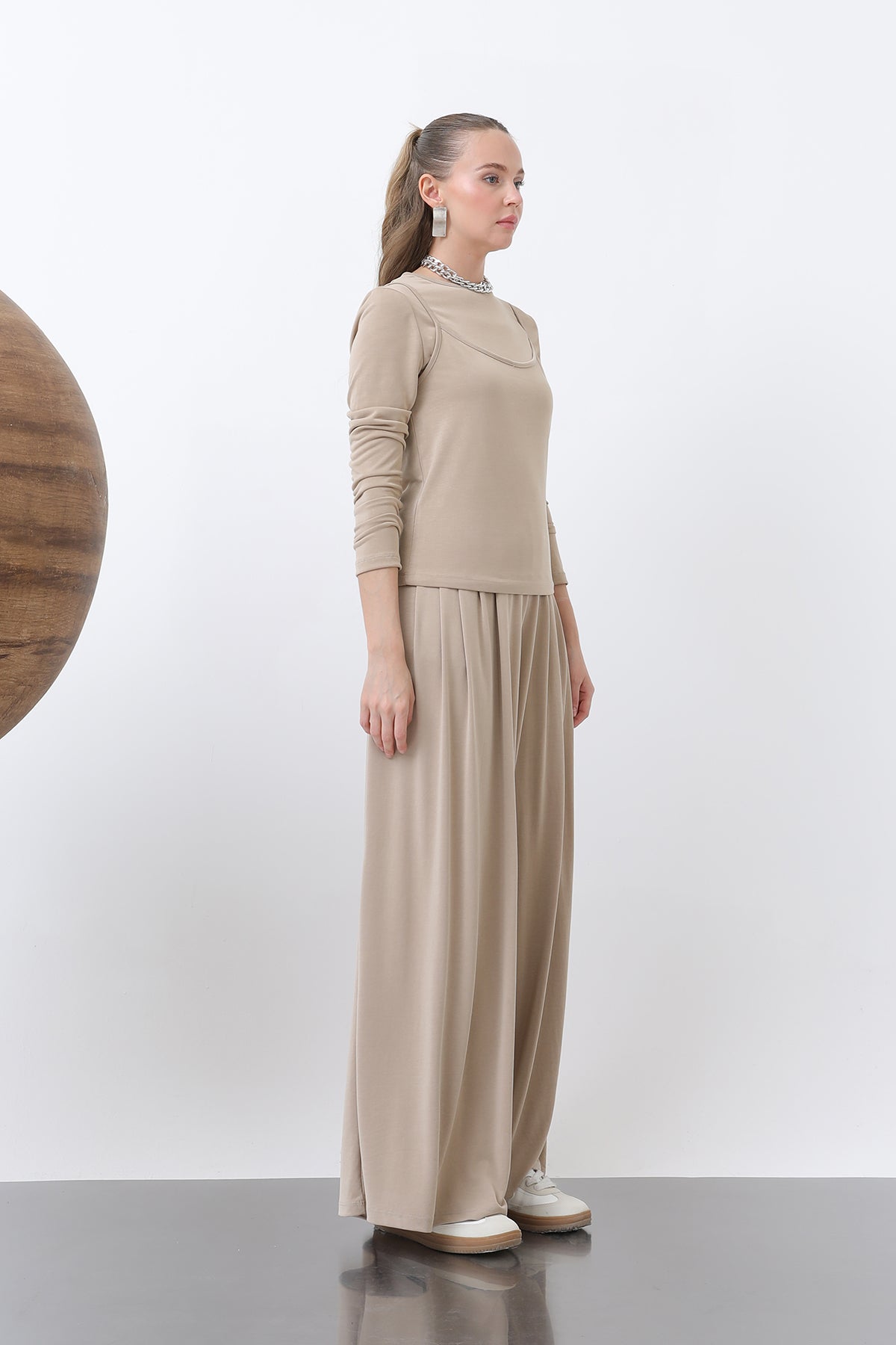 Kadın Atlet Detaylı Bluz -32262BLZ BEIGE