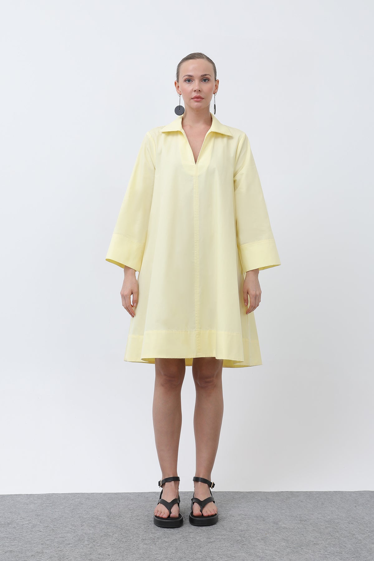 Kadın Poplin Mini Elbise -32274ELB YELLOW