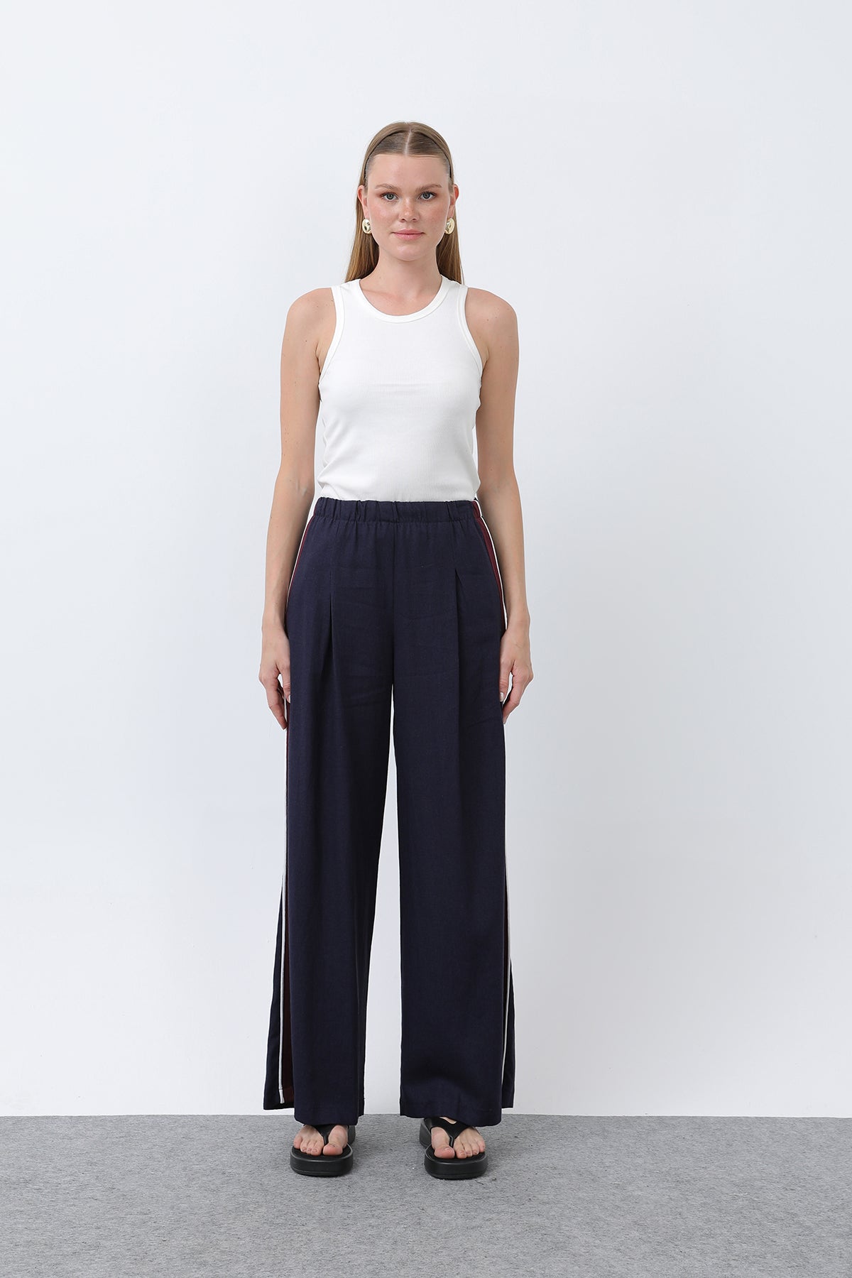 Kadın Yanları Grogrenli Belden Lastikli Pantolon -32302PNT NAVY-ECRU