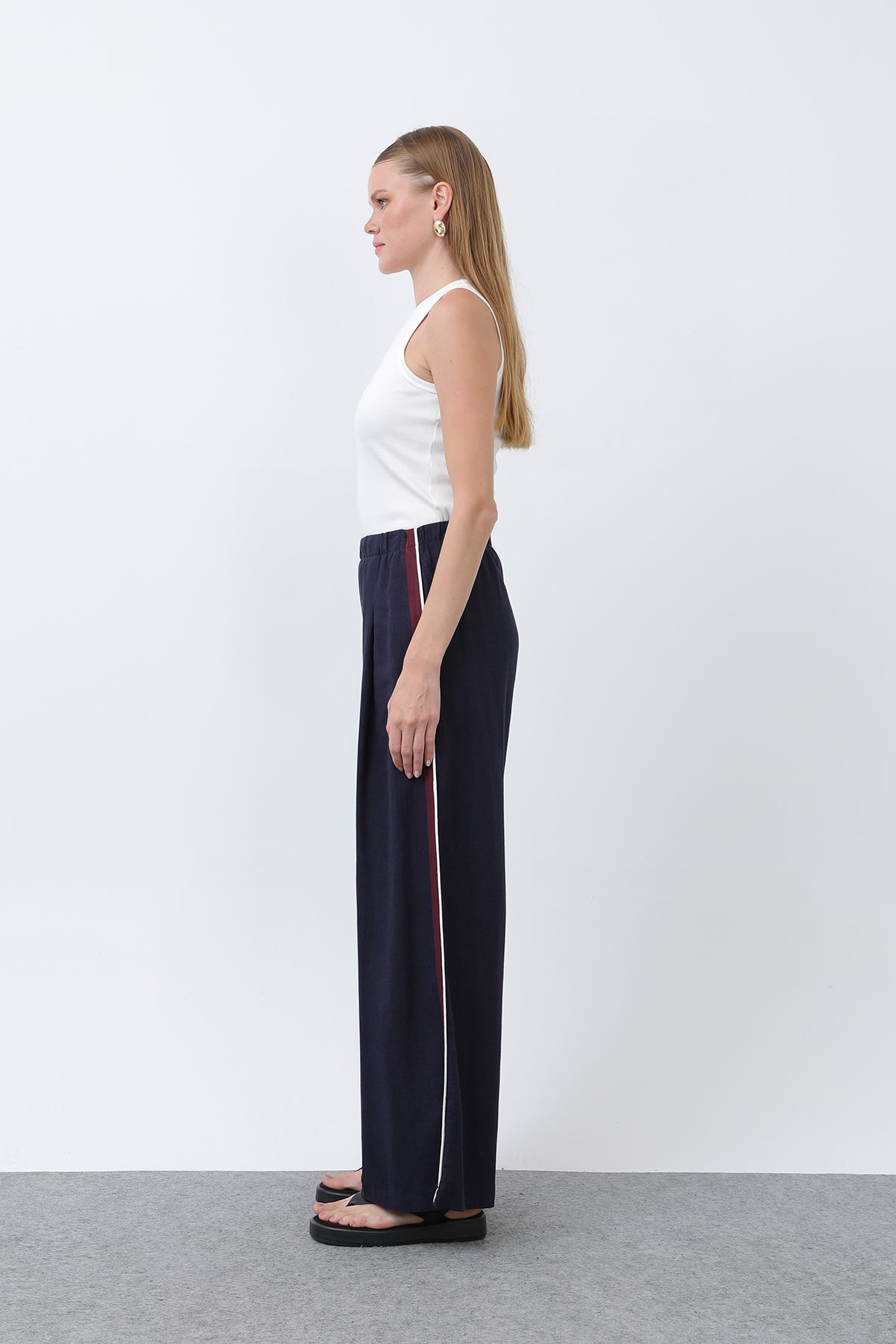 Kadın Yanları Grogrenli Belden Lastikli Pantolon -32302PNT NAVY-ECRU
