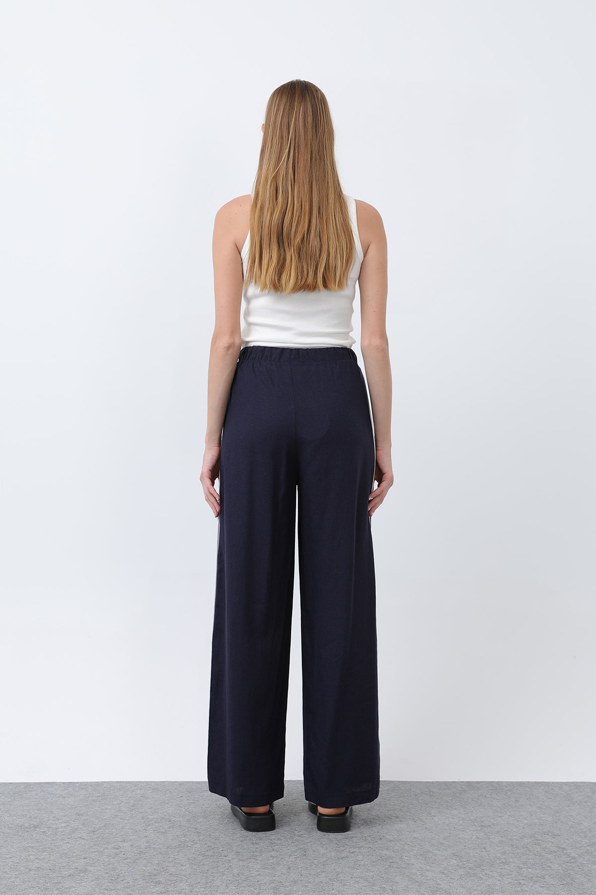 Kadın Yanları Grogrenli Belden Lastikli Pantolon -32302PNT NAVY-ECRU