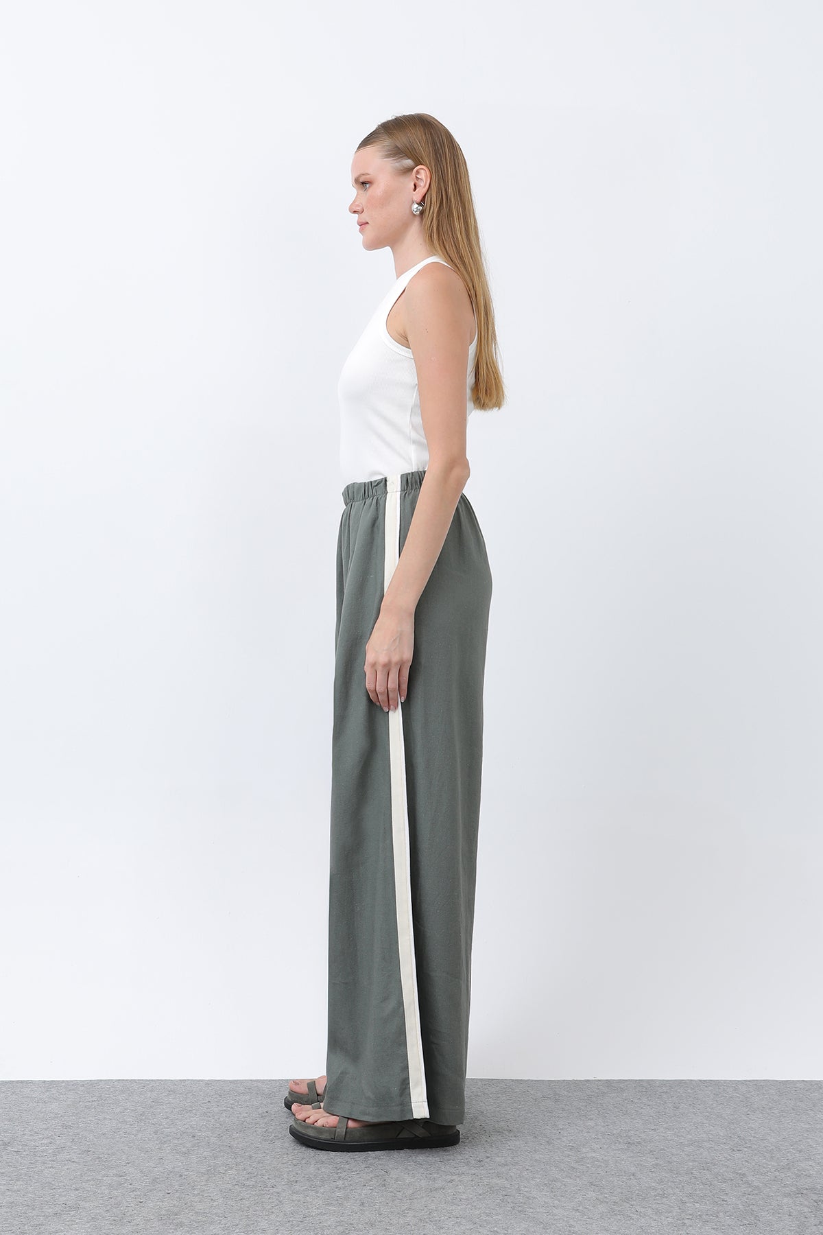 Kadın Yanları Grogrenli Belden Lastikli Pantolon -32302PNT KHAKI-ECRU