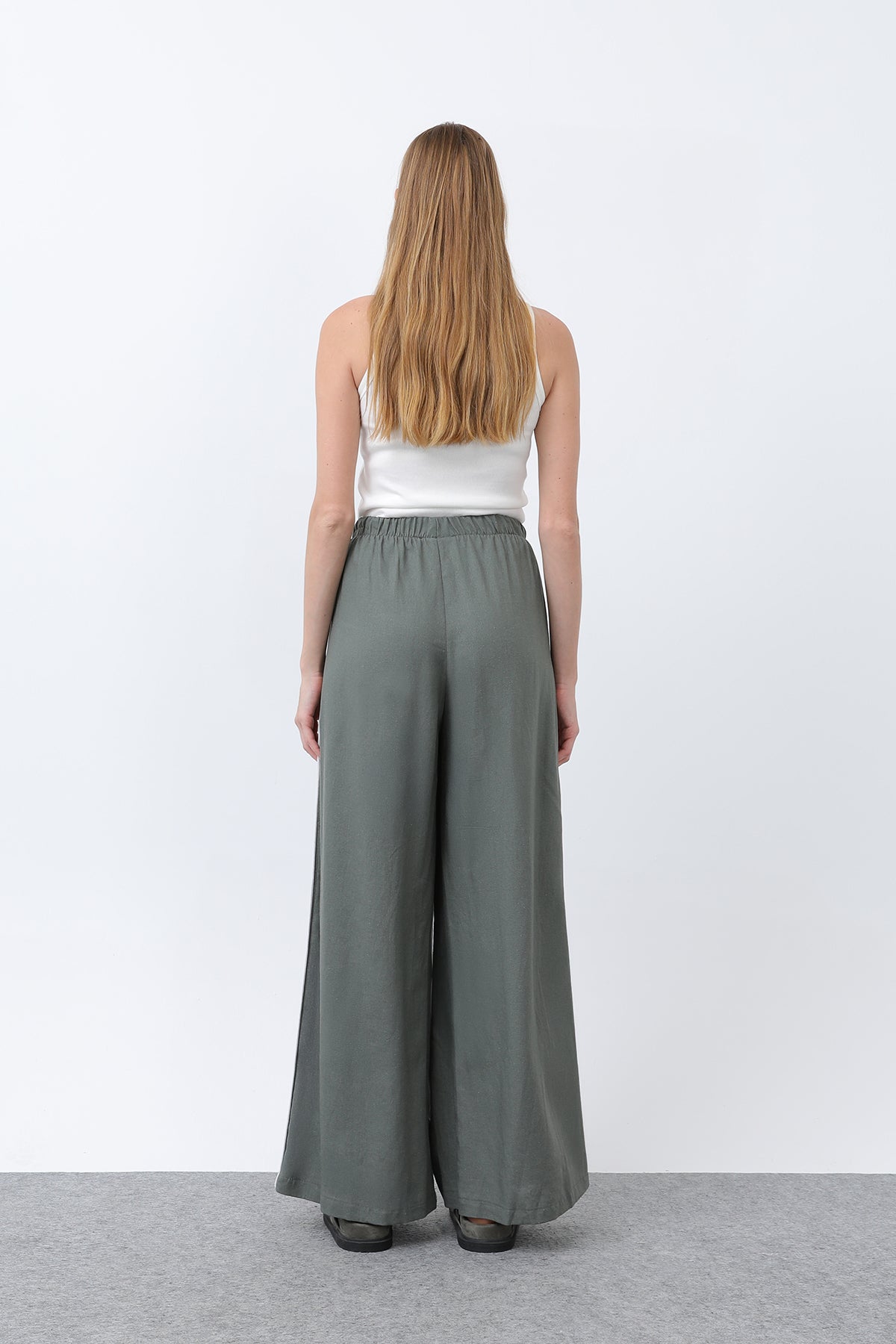 Kadın Yanları Grogrenli Belden Lastikli Pantolon -32302PNT KHAKI-ECRU