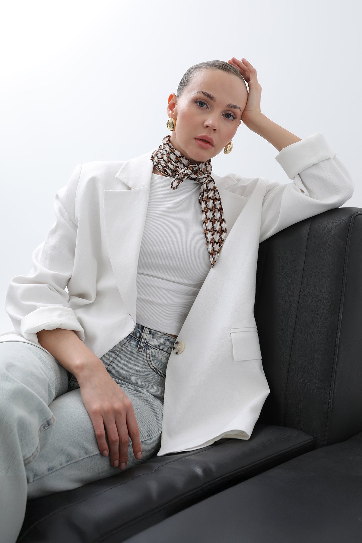 Kadın Keten Blazer Ceket -32303CKT ECRU