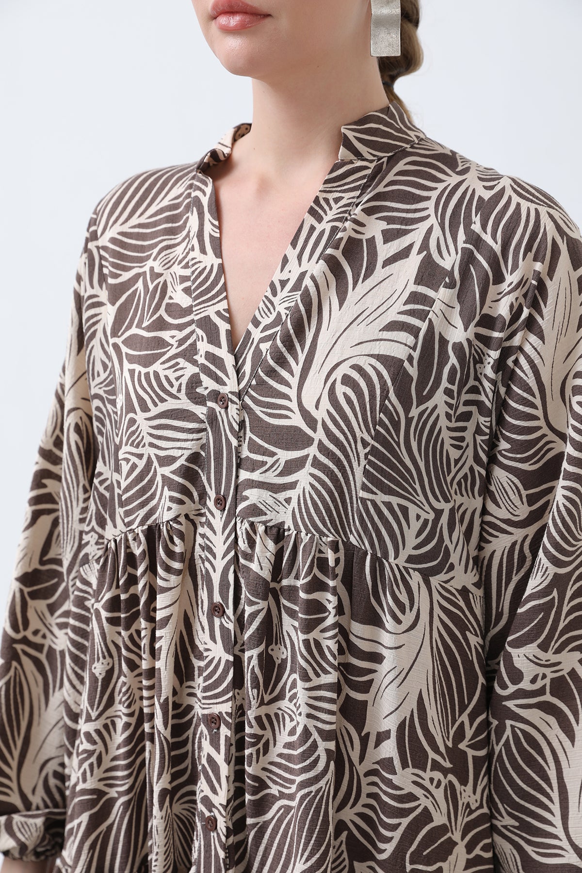 Kadın Desenli Elbise - 32311ELB BROWN