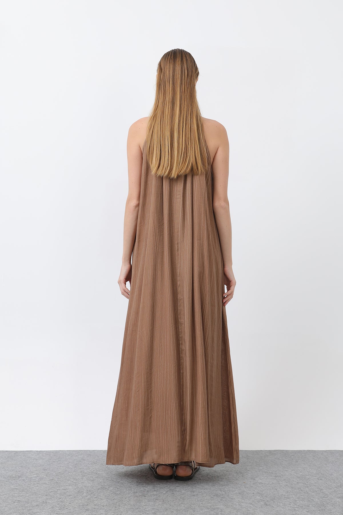 Kadın Halter Yaka Elbise - 32322ELB BROWN