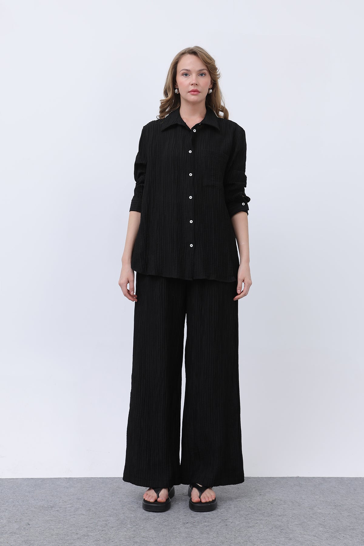 Kadın Beli Kemerli Takım - 32336TKS BLACK