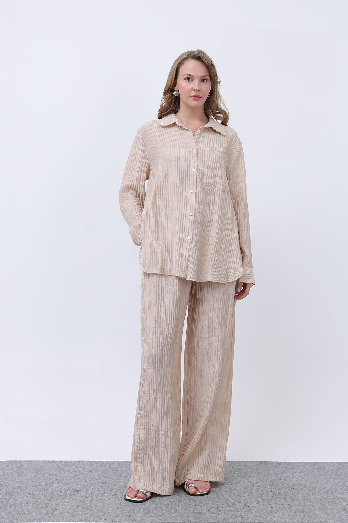 Kadın Beli Kemerli Takım - 32336TKS BEIGE
