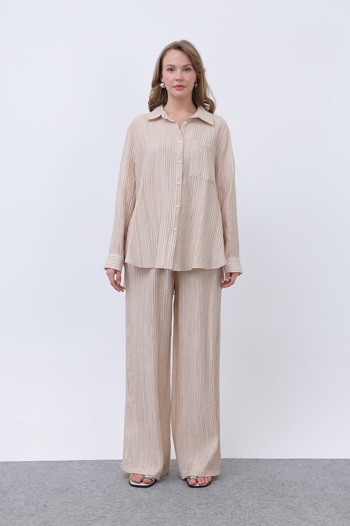 Kadın Beli Kemerli Takım - 32336TKS BEIGE