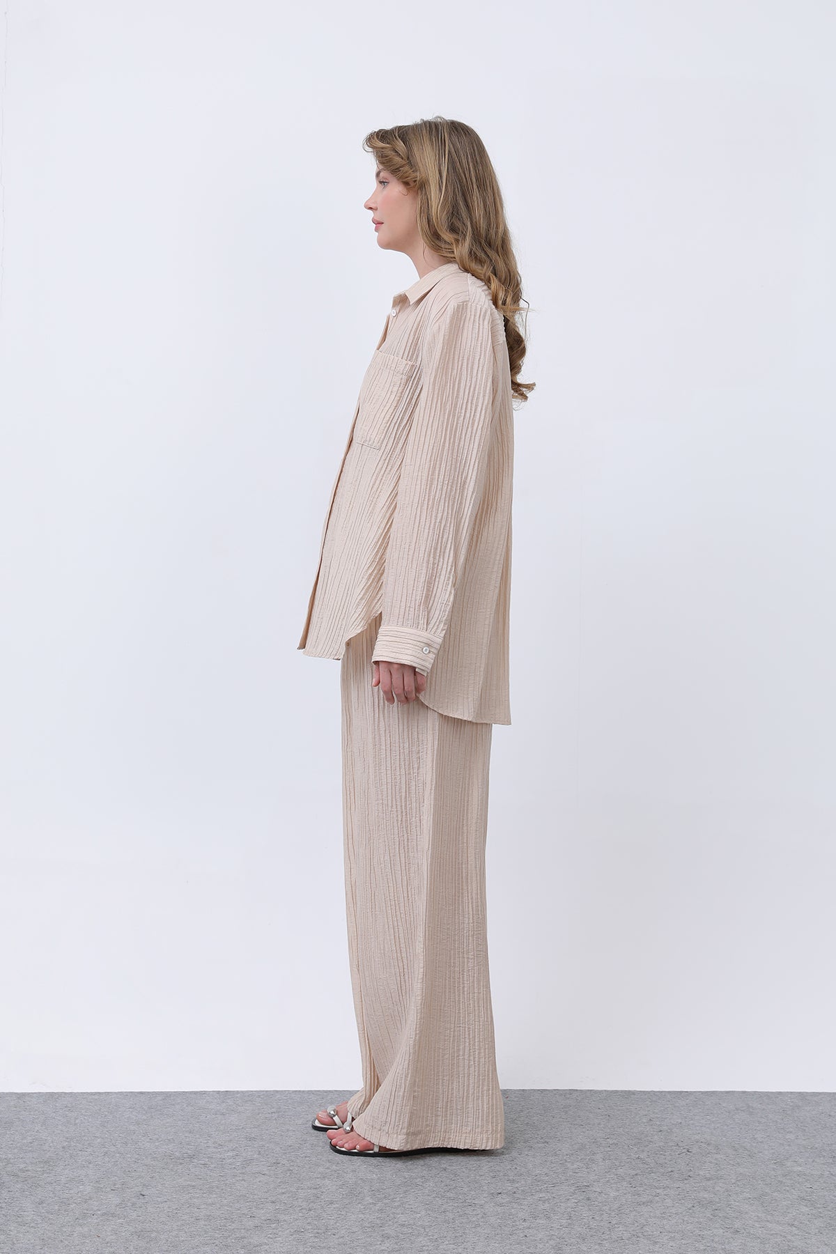 Kadın Beli Kemerli Takım - 32336TKS BEIGE