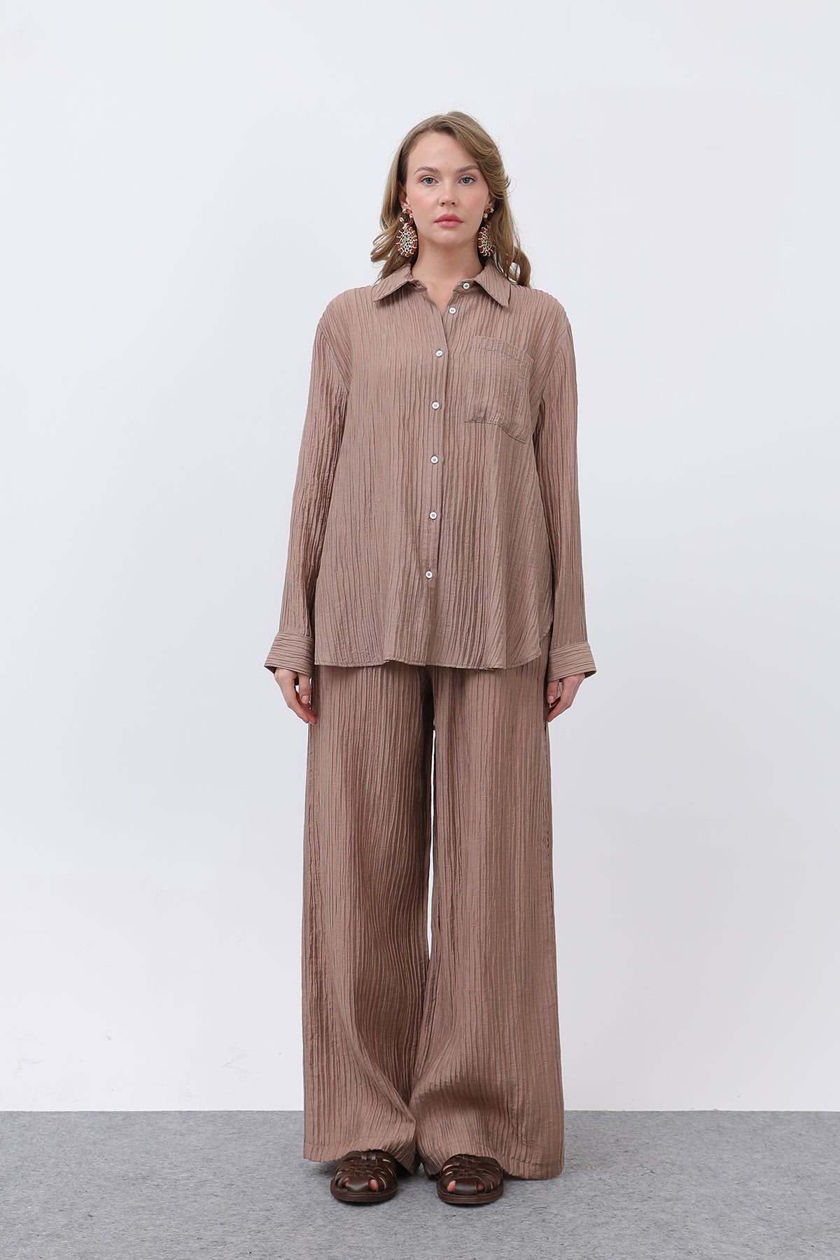 Kadın Beli Kemerli Takım - 32336TKS MINK