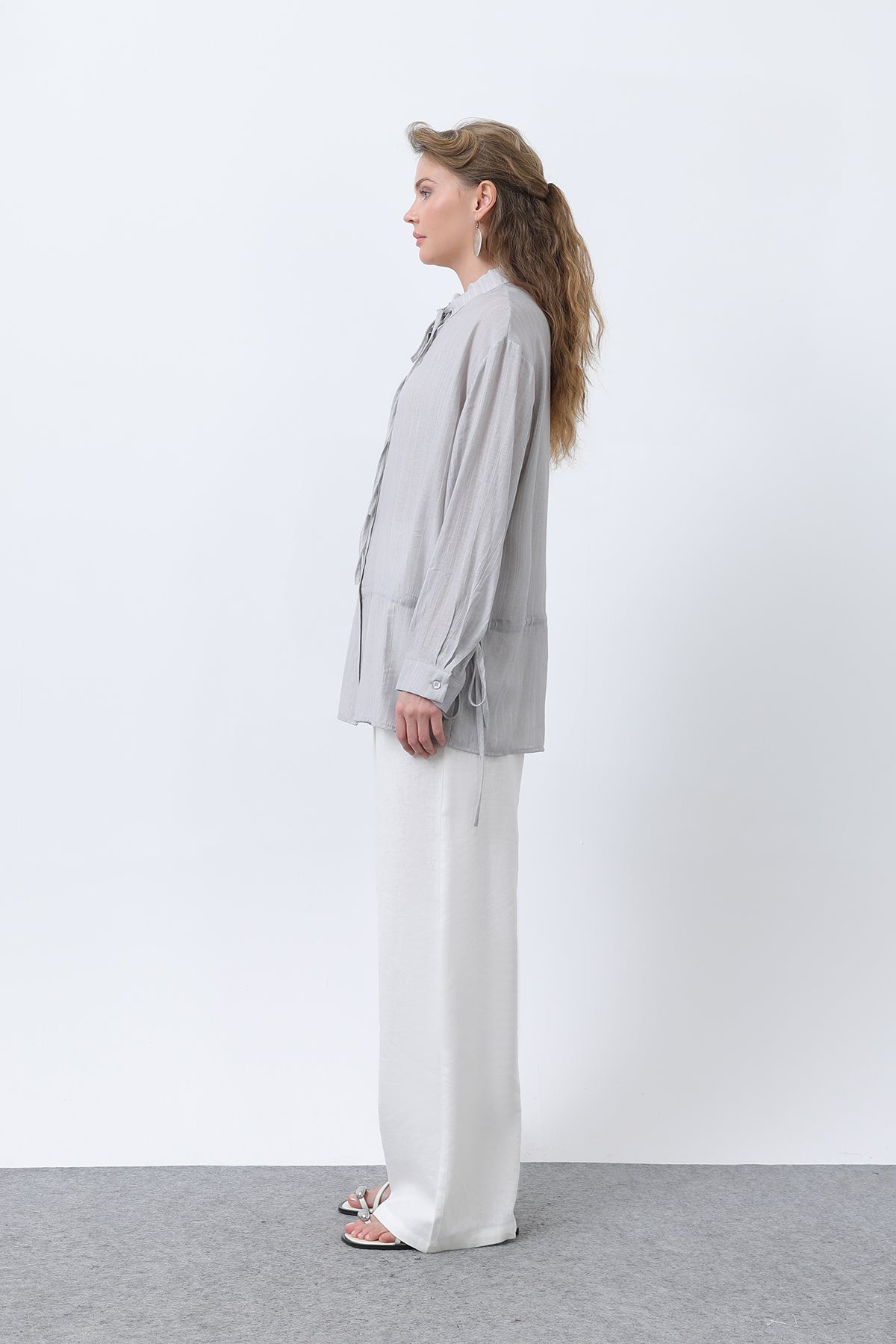 Kadın Bel Büzgü Detaylı Gömlek -32358GML GREY
