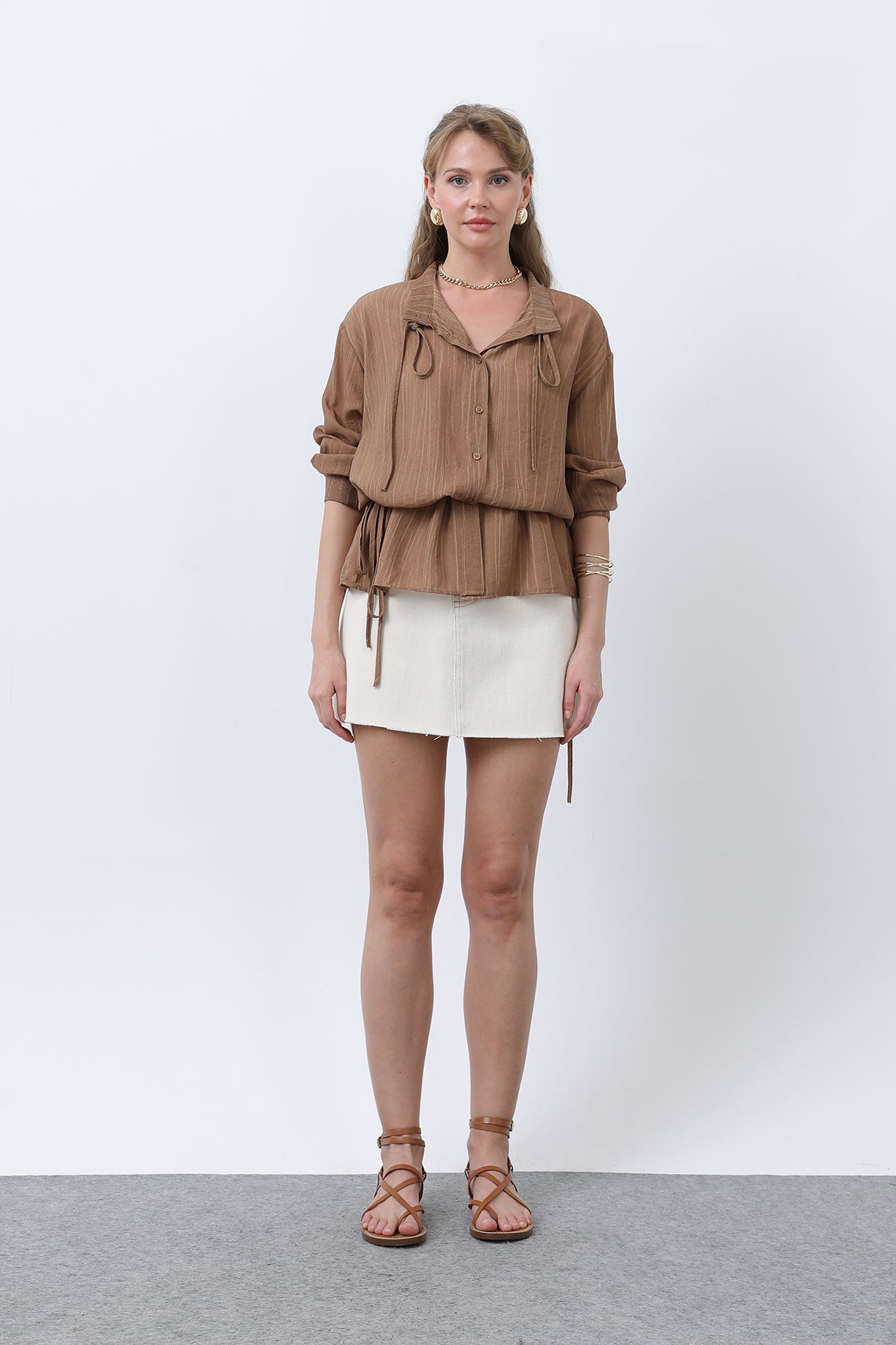 Kadın Bel Büzgü Detaylı Gömlek -32358GML BROWN
