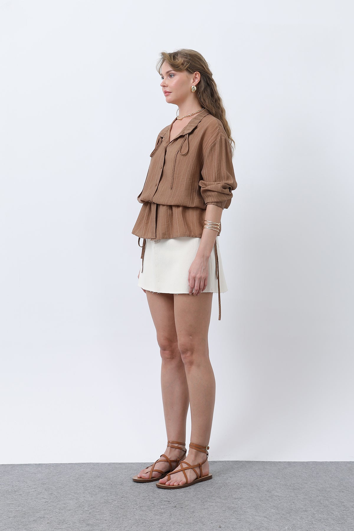 Kadın Bel Büzgü Detaylı Gömlek -32358GML BROWN