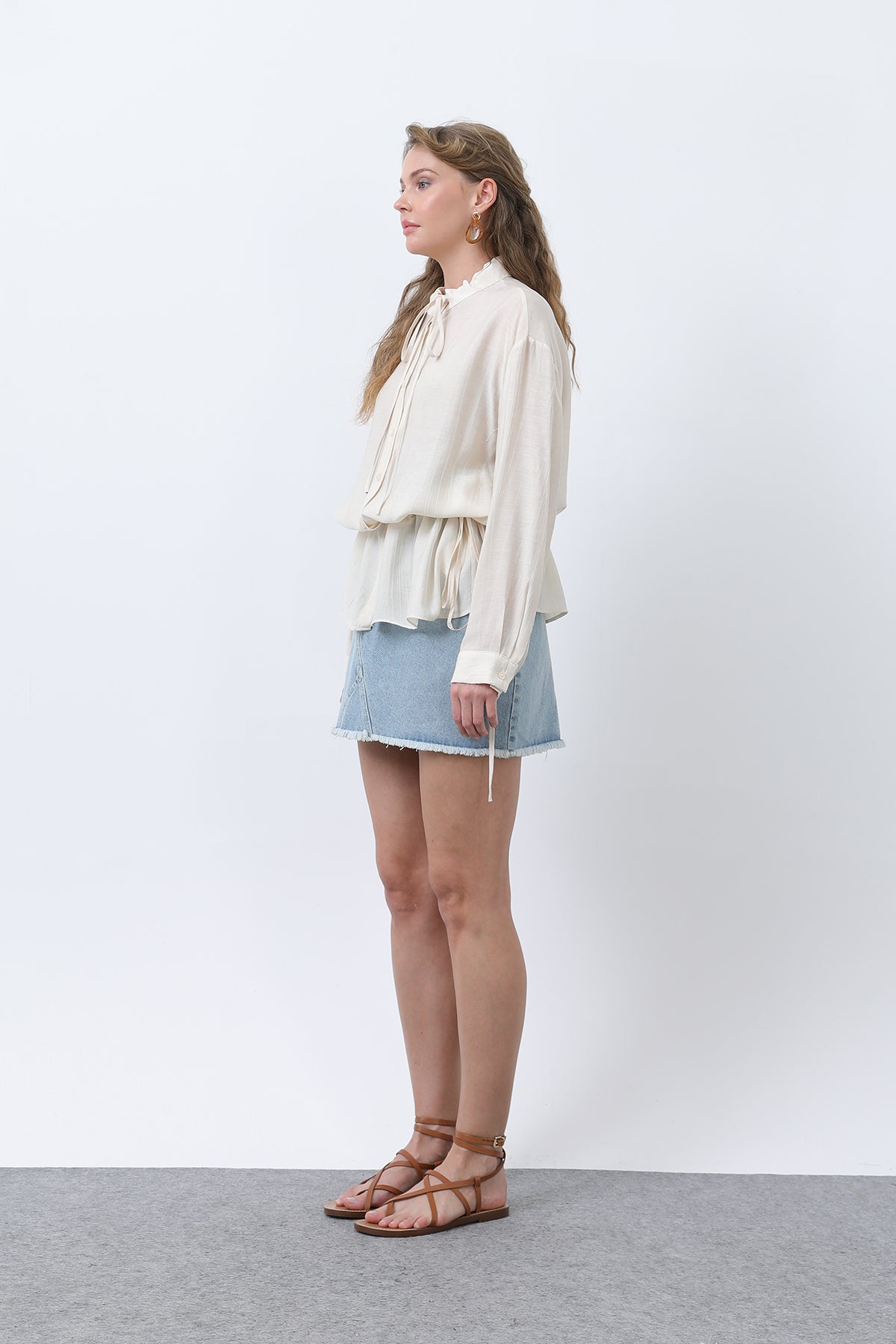 Kadın Bel Büzgü Detaylı Gömlek -32358GML BEIGE